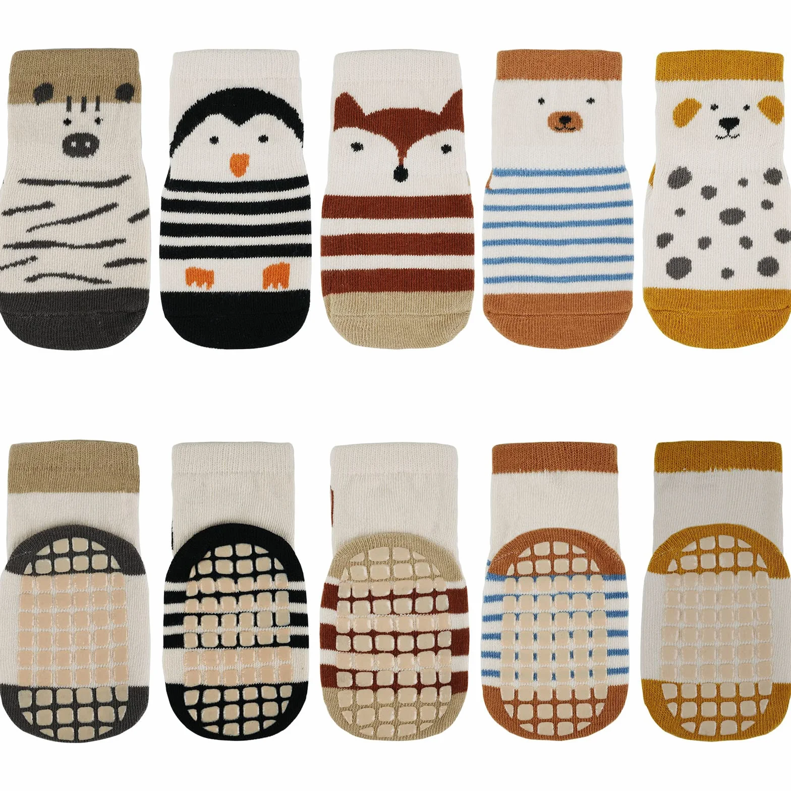 Vicloon Chaussettes Antidérapantes Bébé Coton 100% Fond Silicone 5 Paires Multicolore