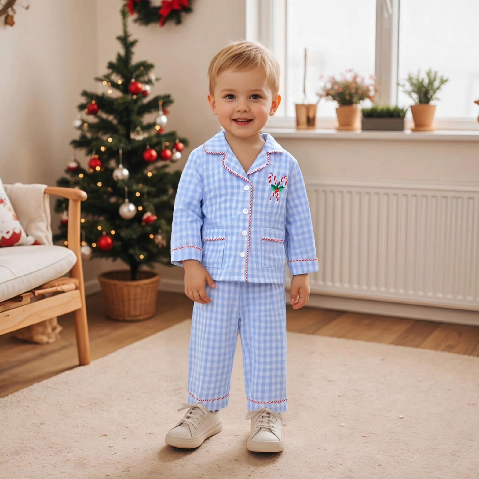 Carolilly Ensemble Pyjama Noël Enfant Garçon Fille Carreaux
