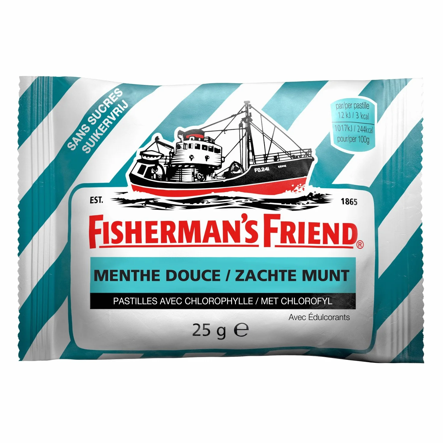 Fisherman'S Friend Sachets Menthe Douce Pastilles Sans Sucres Chlorophylle Fraîcheur Intense Haleine Fraîche Boîte 24 sachets 25g