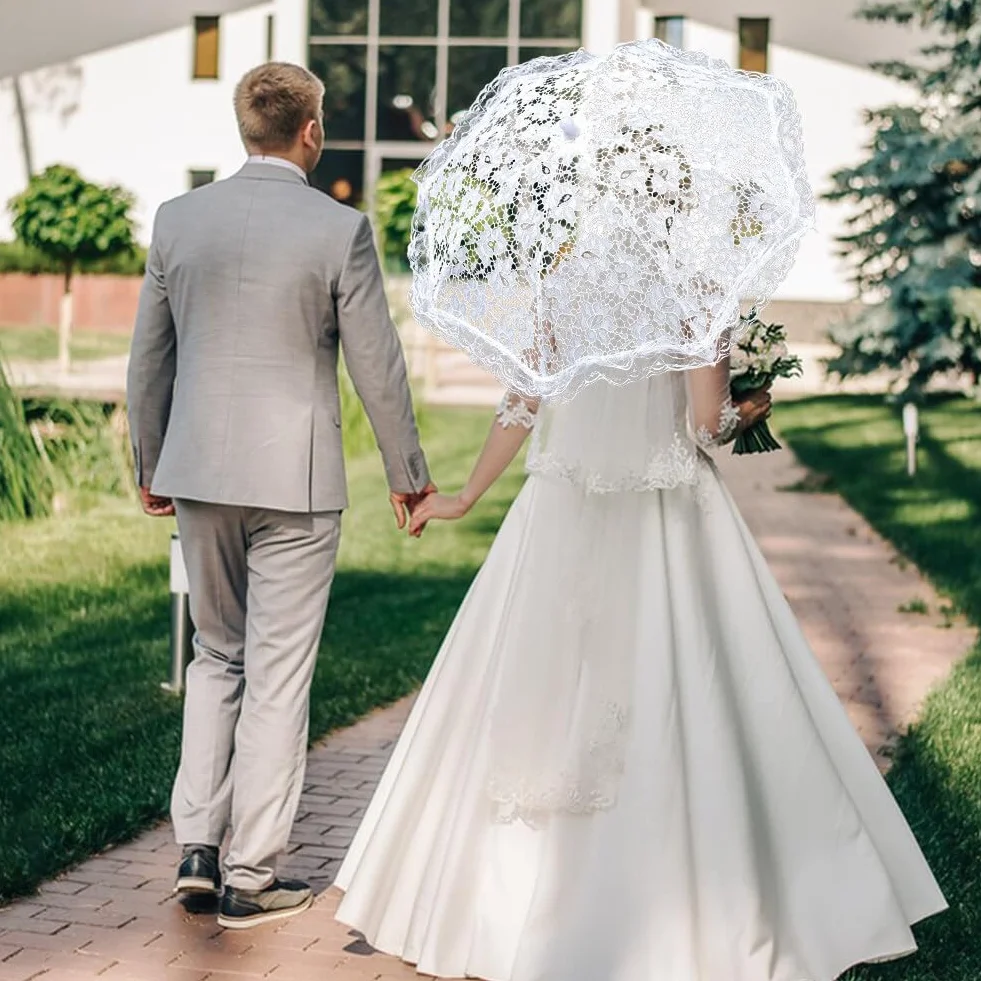 Parapluie Prop Mariage en Dentelle Brodé de Fleurs Fait à La Main Ombrelle Accessoires Photographie