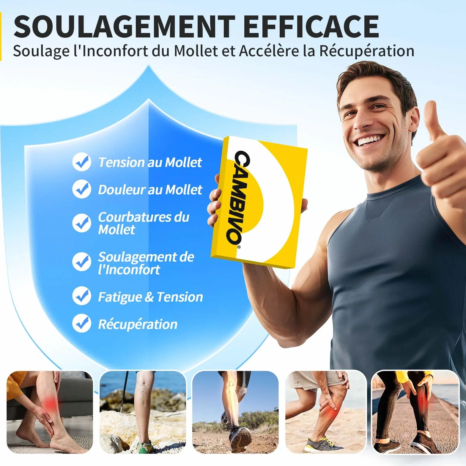 CAMBIVO Manchon Compression Mollet Classe 2, Bas de Contention sans Pied pour Sport Course Varices