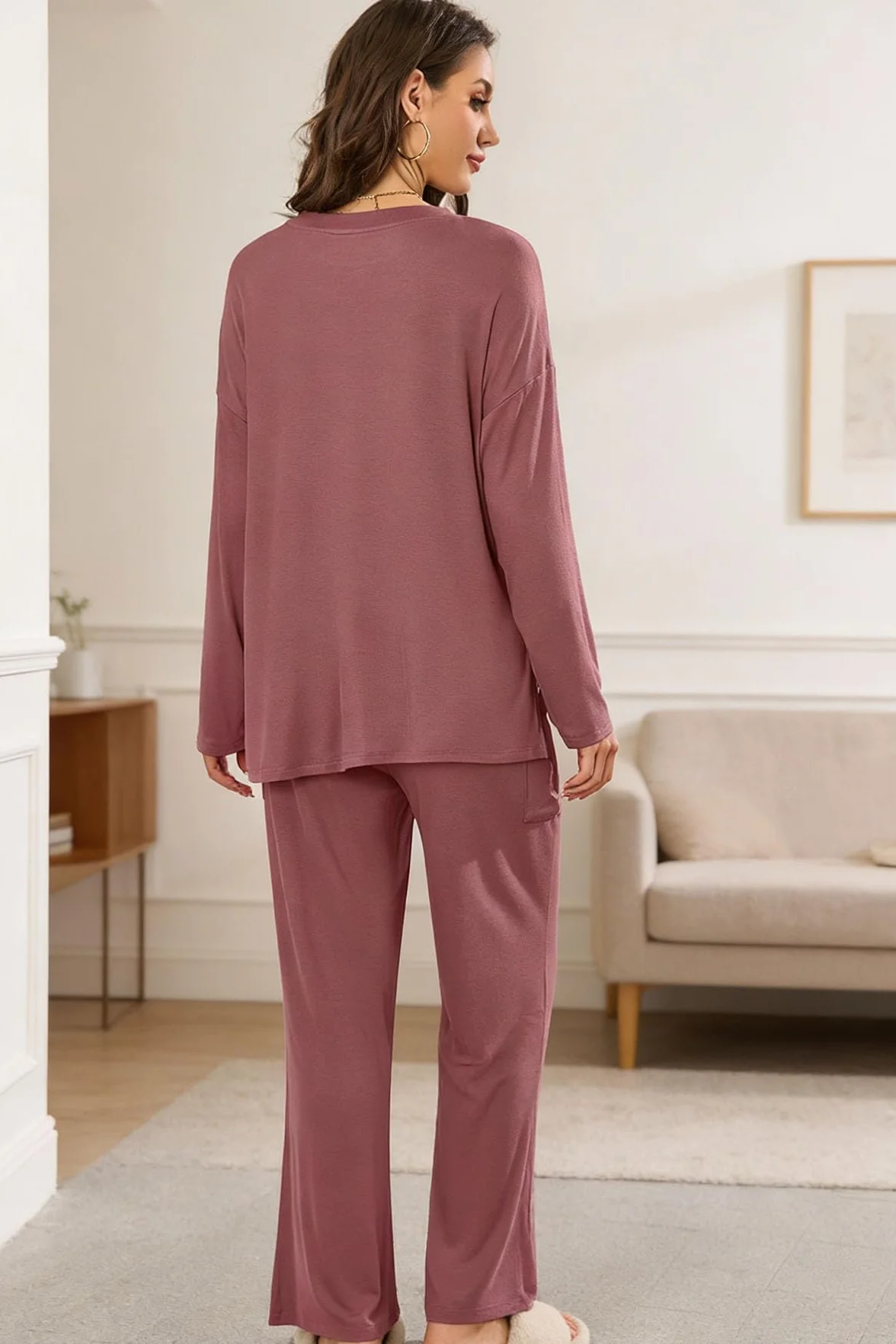 Ensemble Survêtement Femme 2 Pièces Loungewear Pyjama Manche Longue Pantalon Tenue Décontracté avec Poches Hiver