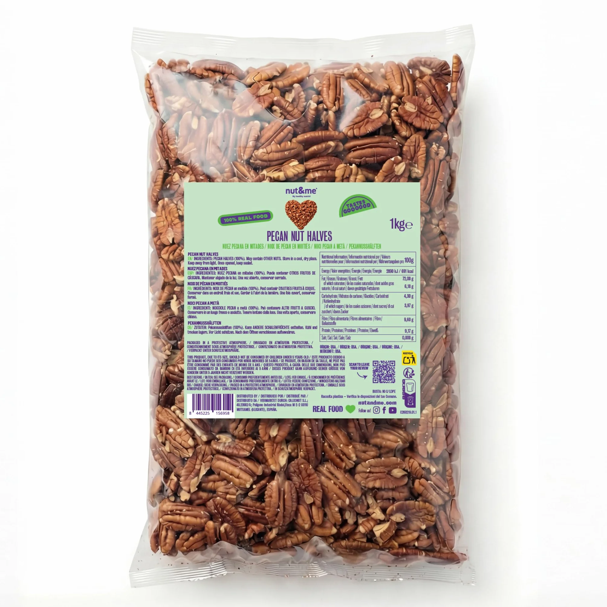 nut&me Noix de pécan naturelles Junior Mammoth 1 kg | Variété Fancy, Idéales pour pâtisserie, yaourt, granola, salades et recettes sucrées, Sans coque, gluten ni additifs
