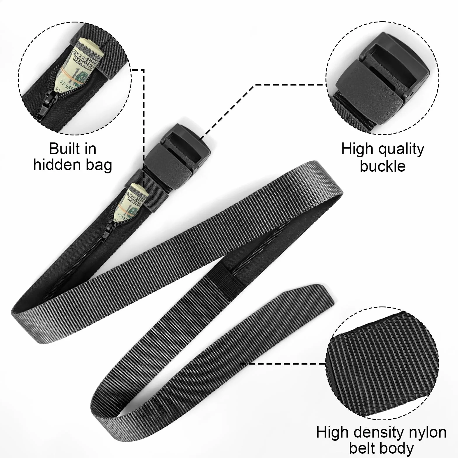Ceinture de Voyage Porte-Monnaie 120cm Réglable avec Compartiment Secret pour Homme et Femme