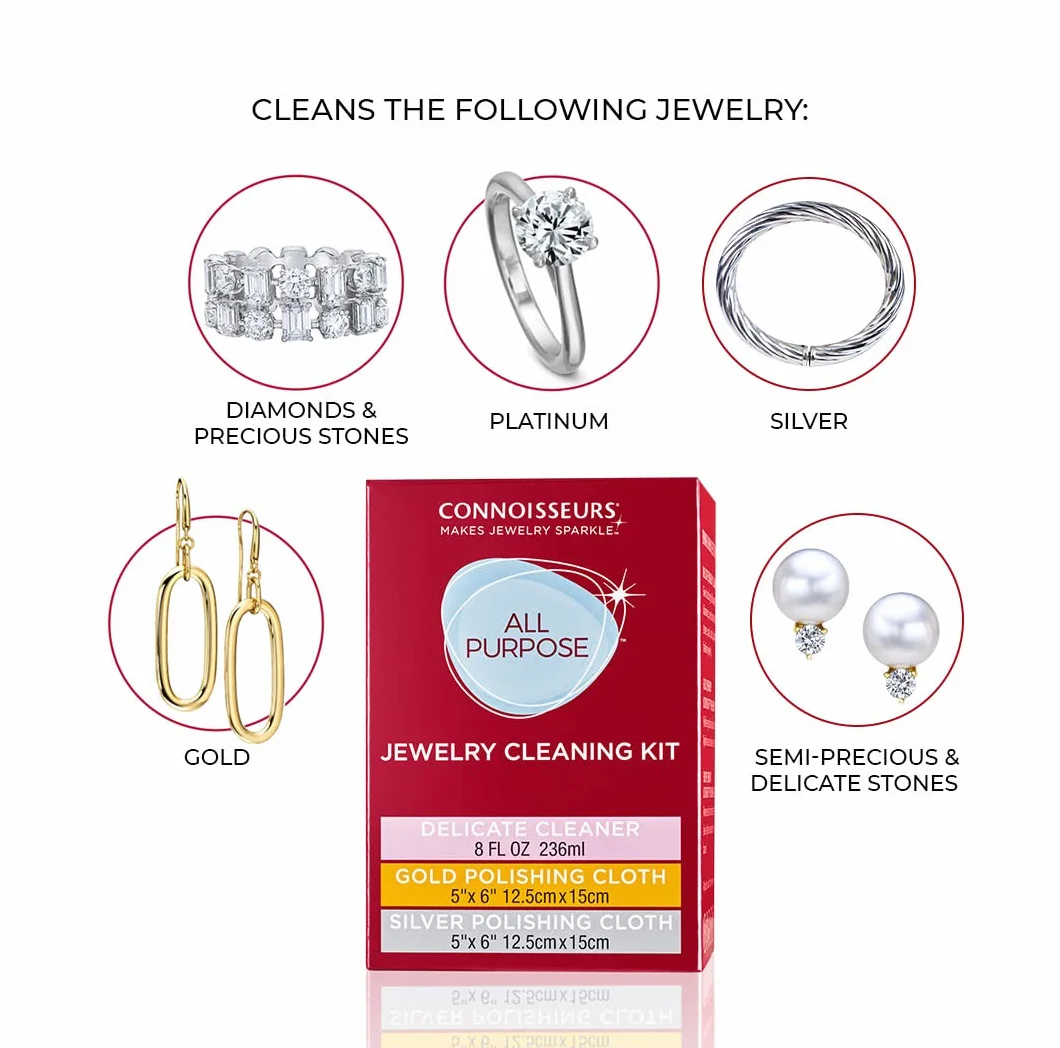 Connoisseurs Kit de Nettoyage de Bijoux avec Chiffon de Polissage et Solution Liquide pour Or, Argent et Pierres Précieuses