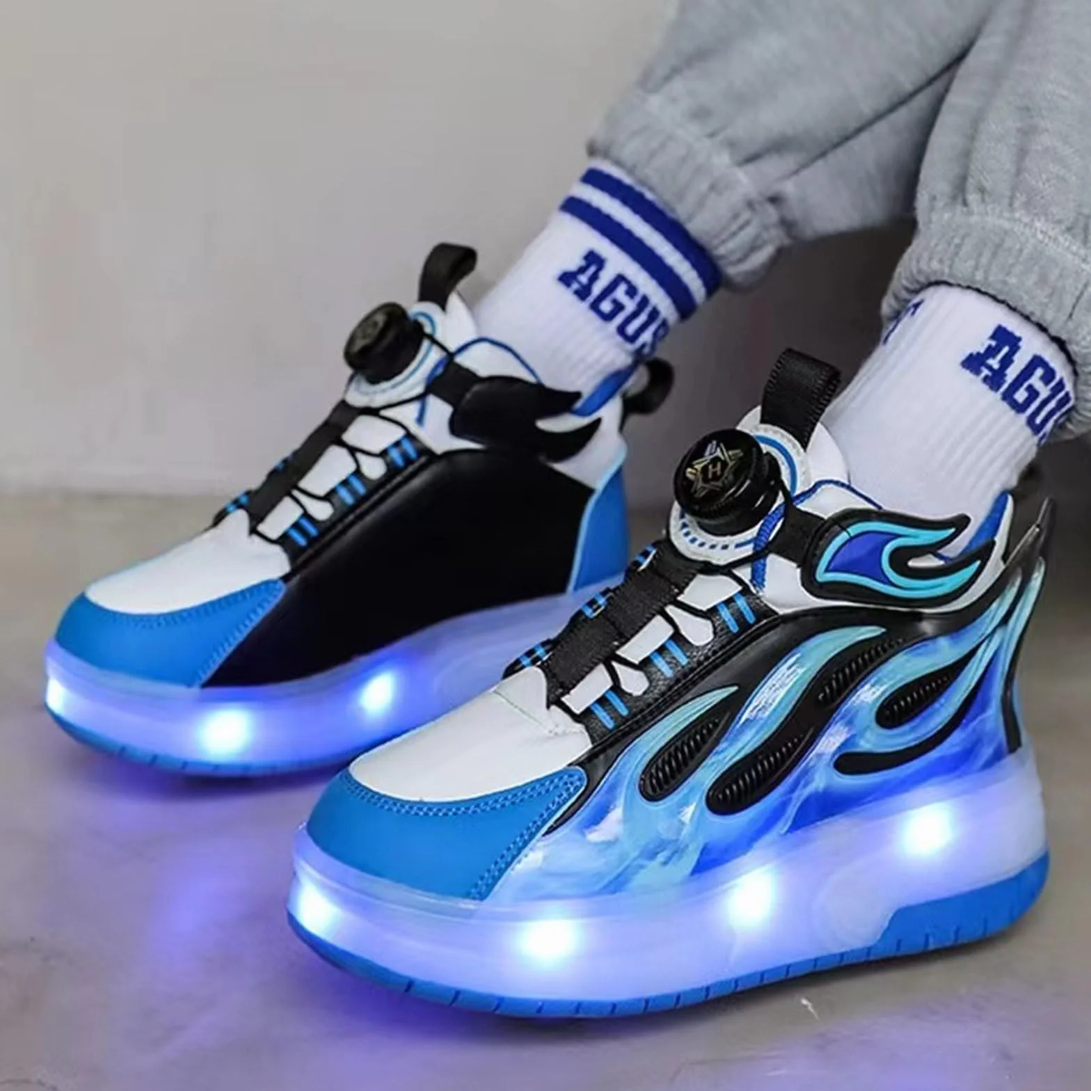 Mateju 2 en 1 Patins à roulettes Enfant Fille Garçon, Chaussures de Skateboard LED avec Roues Retractable Automatiques, 30-41 EU