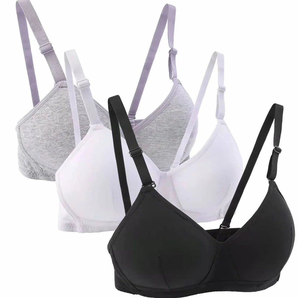 Lot de 3 Soutiens-Gorge de Sport en Coton pour Adolescentes avec Sangle Amovible