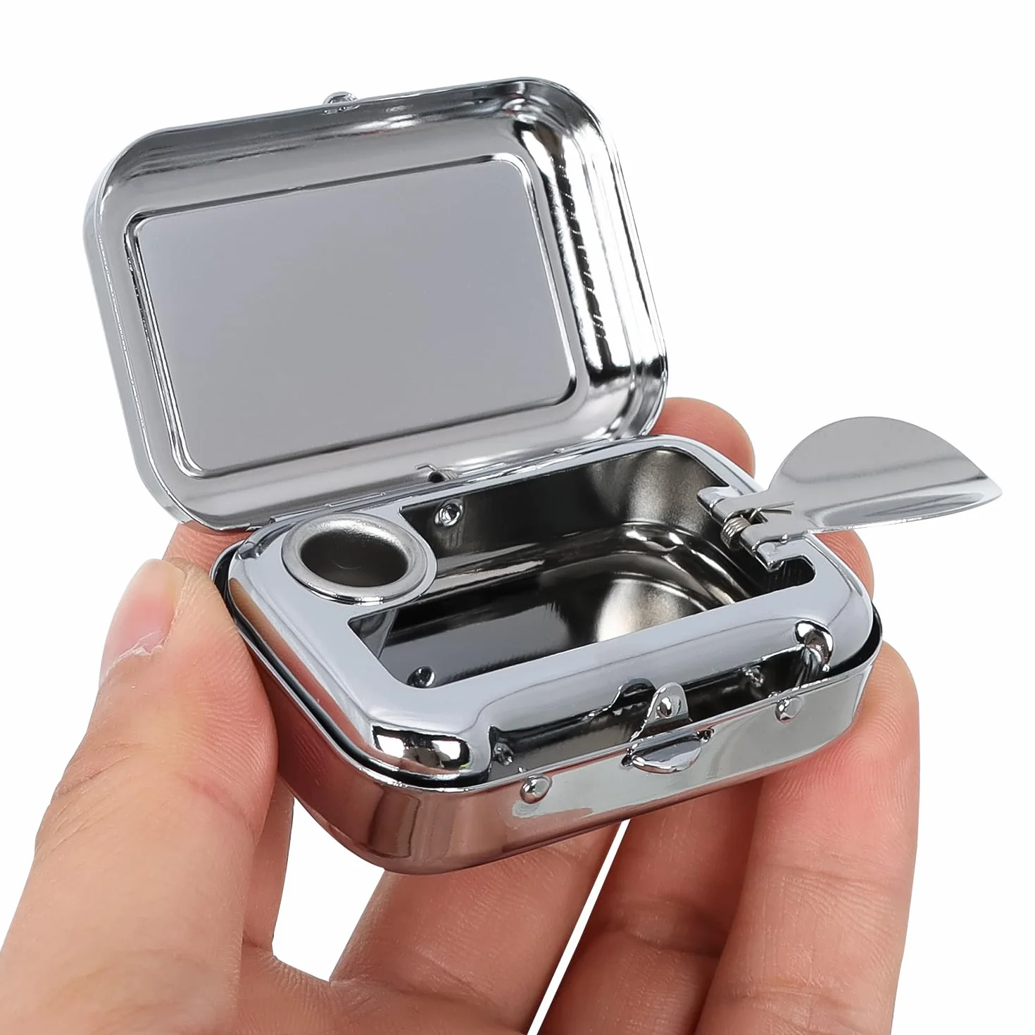Cendrier Portable Anti Odeur en Acier Inoxydable Noir avec Couvercle