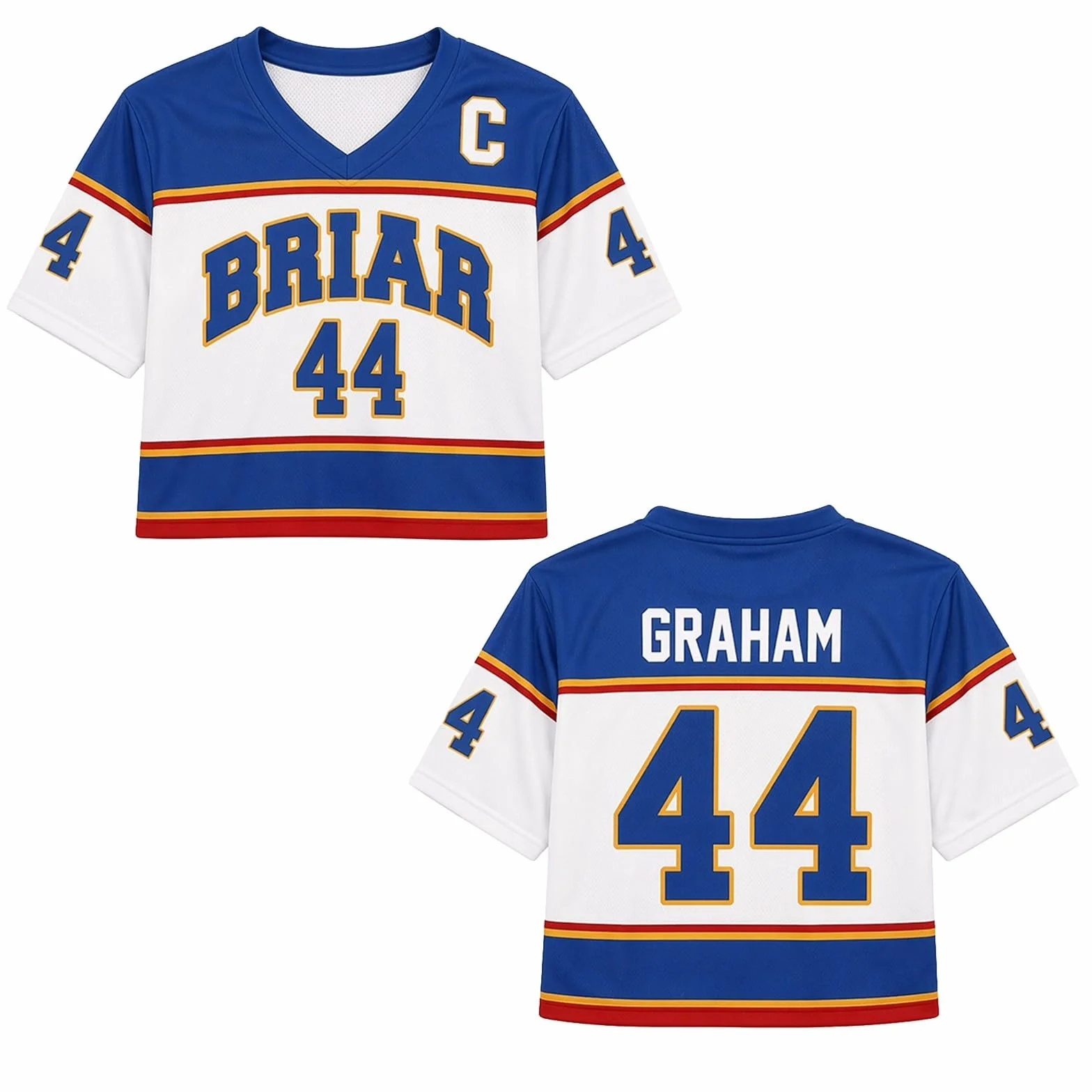 Maillot Hockey sur Glace Grahams 44 Imprimé Col V Crop Tops Manches Courtes Training