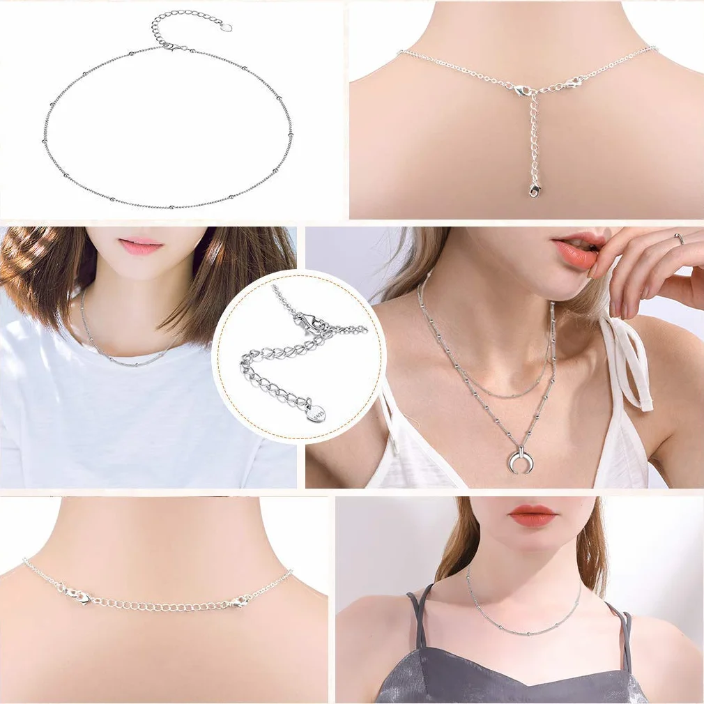 Chaîne d'Extension Argent Sterling 925 pour Femme, Rallonge Collier Bracelet Fabrication Bijoux