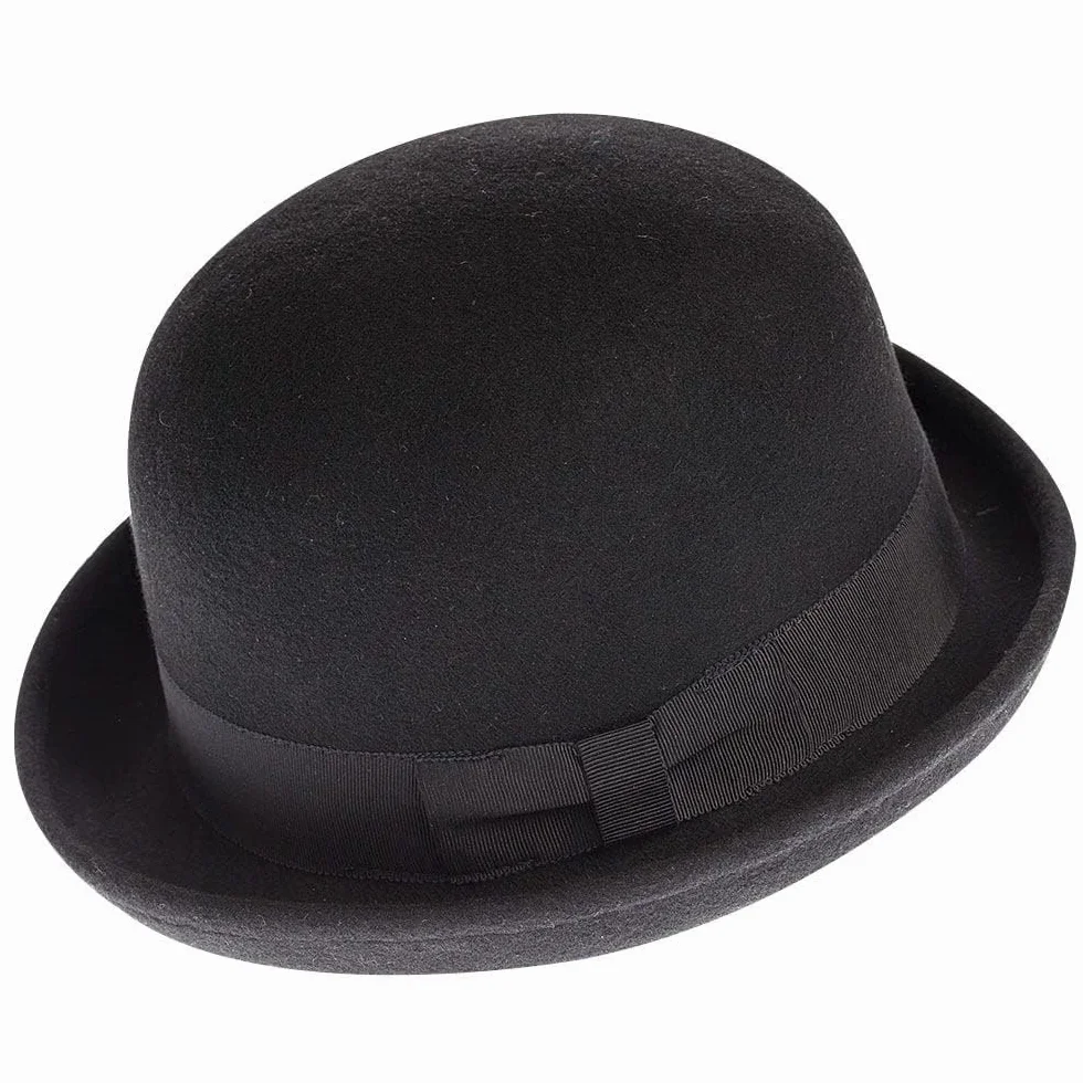 Chapeau melon Derby noir à bord roulé court S/M