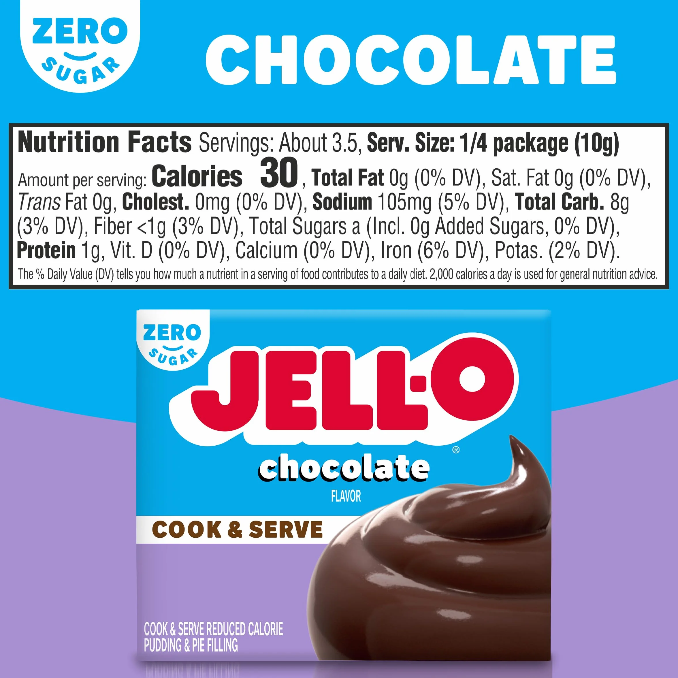 Jell-O Chocolate Pudding, Cook & Serve, Sugar Free, 1.3 oz Box, 4 Packs