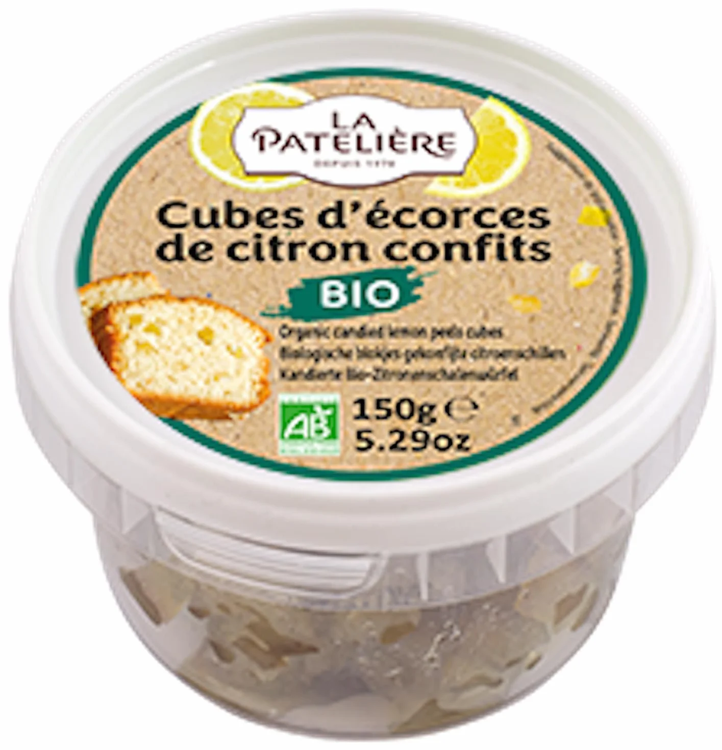 LA PATELIERE Cubes d'Écorces de Citrons Confits Bio 150 g - Lot de 3