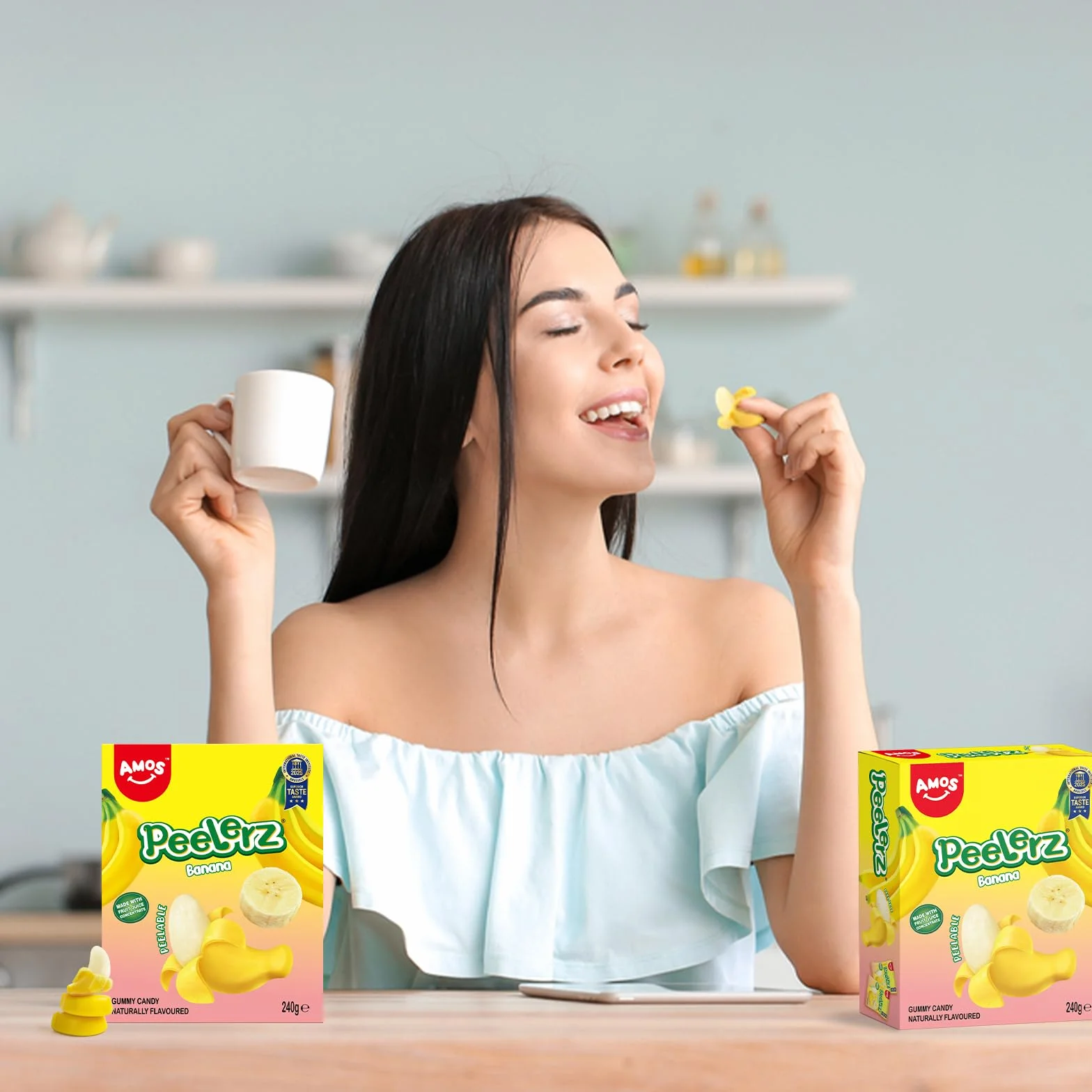 AMOS Peelerz Bonbons Gommeuse, Pâques Banana Banane Pelable 3D Bonbon Candy, Jus Fruits Véritables Fabriqués Bonbon Gommeuse Pour Célébrer Fête - Emballage Boîte 240G (Banane)