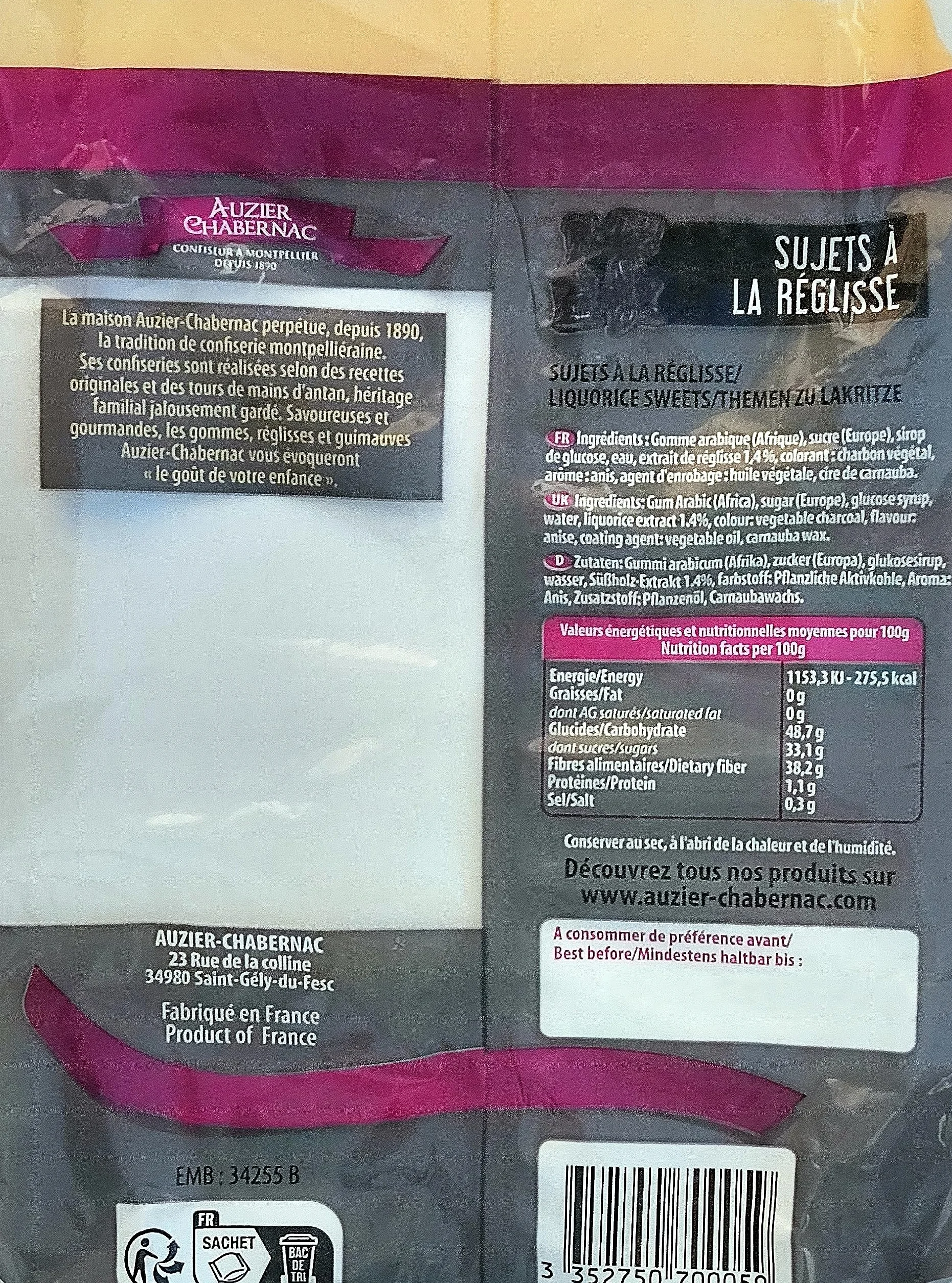 AUZIER CHABERNAC Petits Sujets à la réglisse Confiserie de Tradition 400g