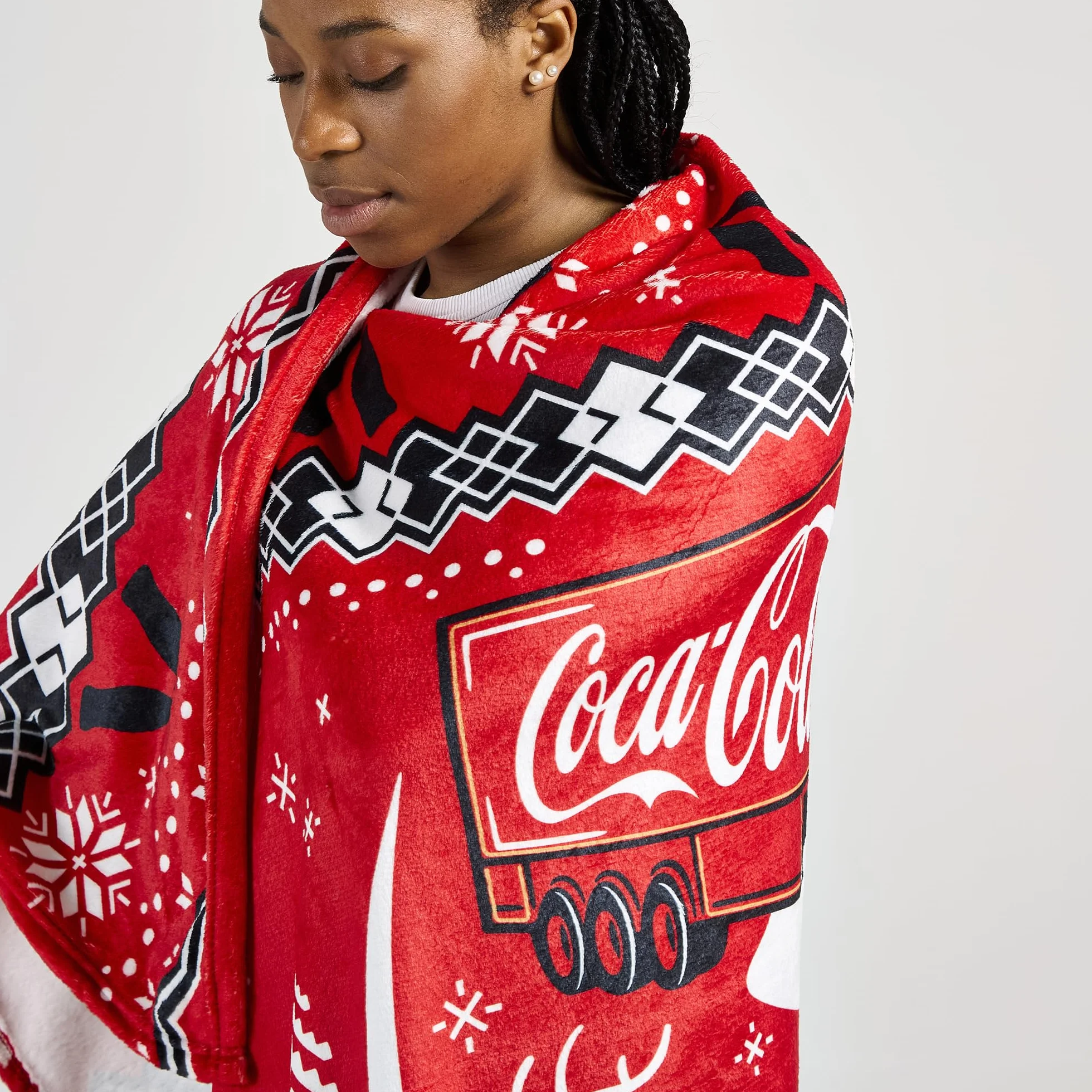 Coca-Cola Couverture Polaire Officielle Noël 150x125 cm Flanelle Douce Motif Camion
