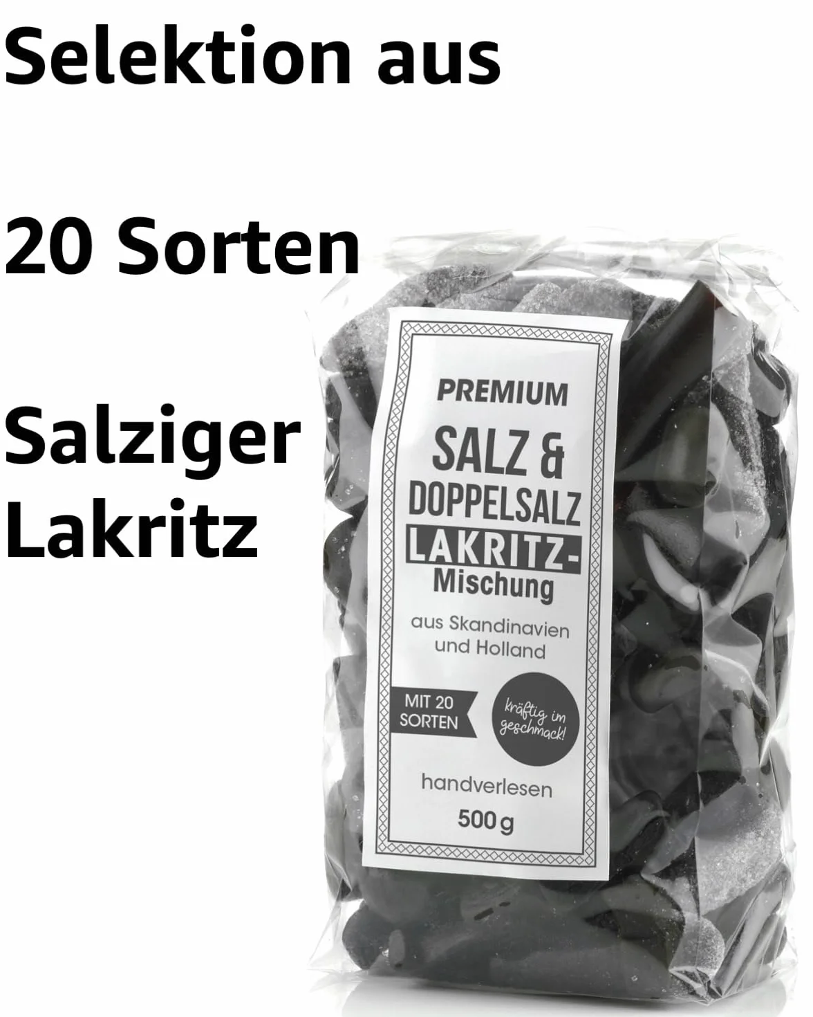 Mélange Premium de réglisse salée 500g, salé et double salé, spécialités sélectionnées à la main de Scandinavie et Pays-Bas