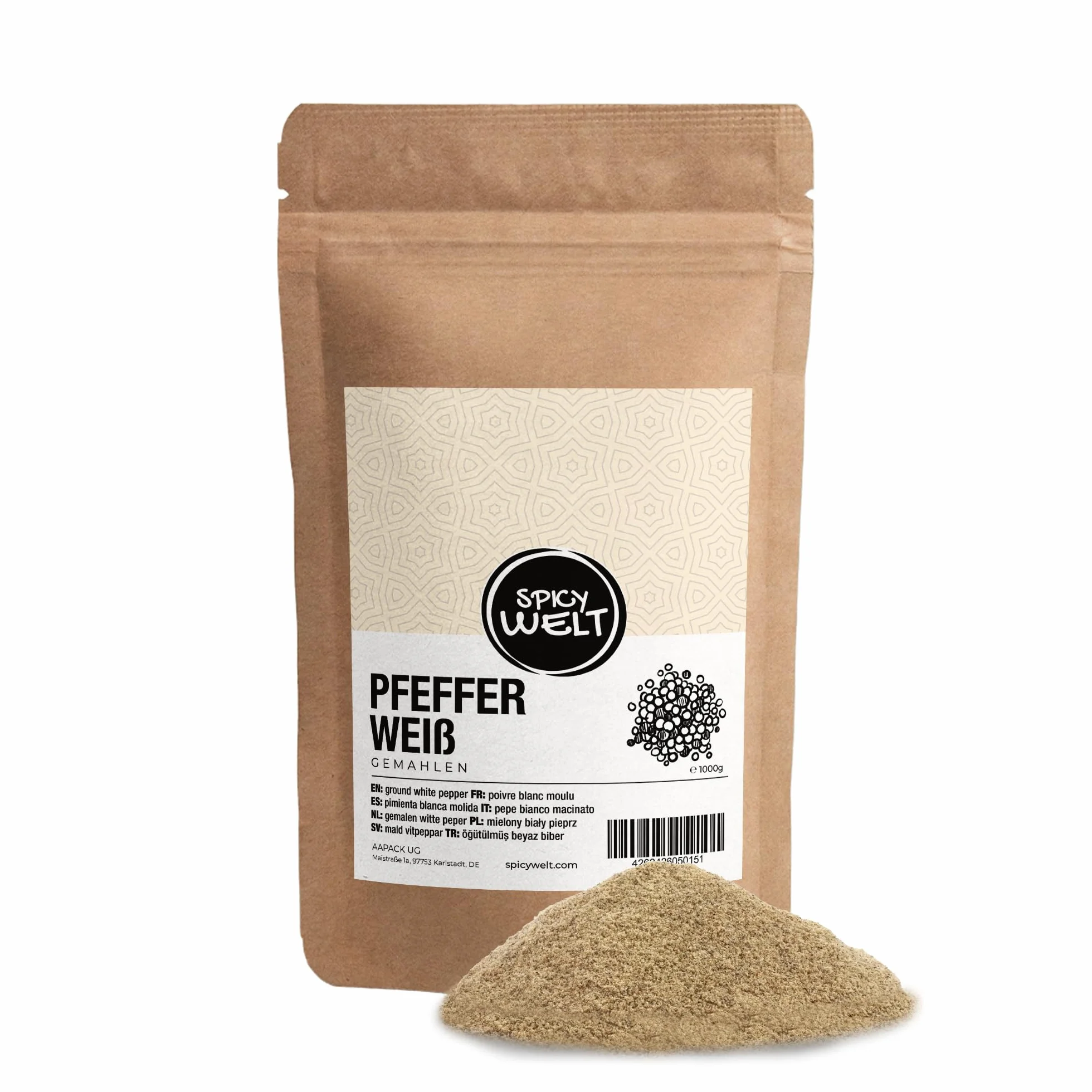 Spicy Welt Poivre Blanc Moulu (1kg) – Poivre Blanc en Poudre Fine | Idéal Béchamel, Poisson, Purée & Sauce Crème | Saveur Subtile & Piquant Discret | 100% Naturel, Sans Additifs