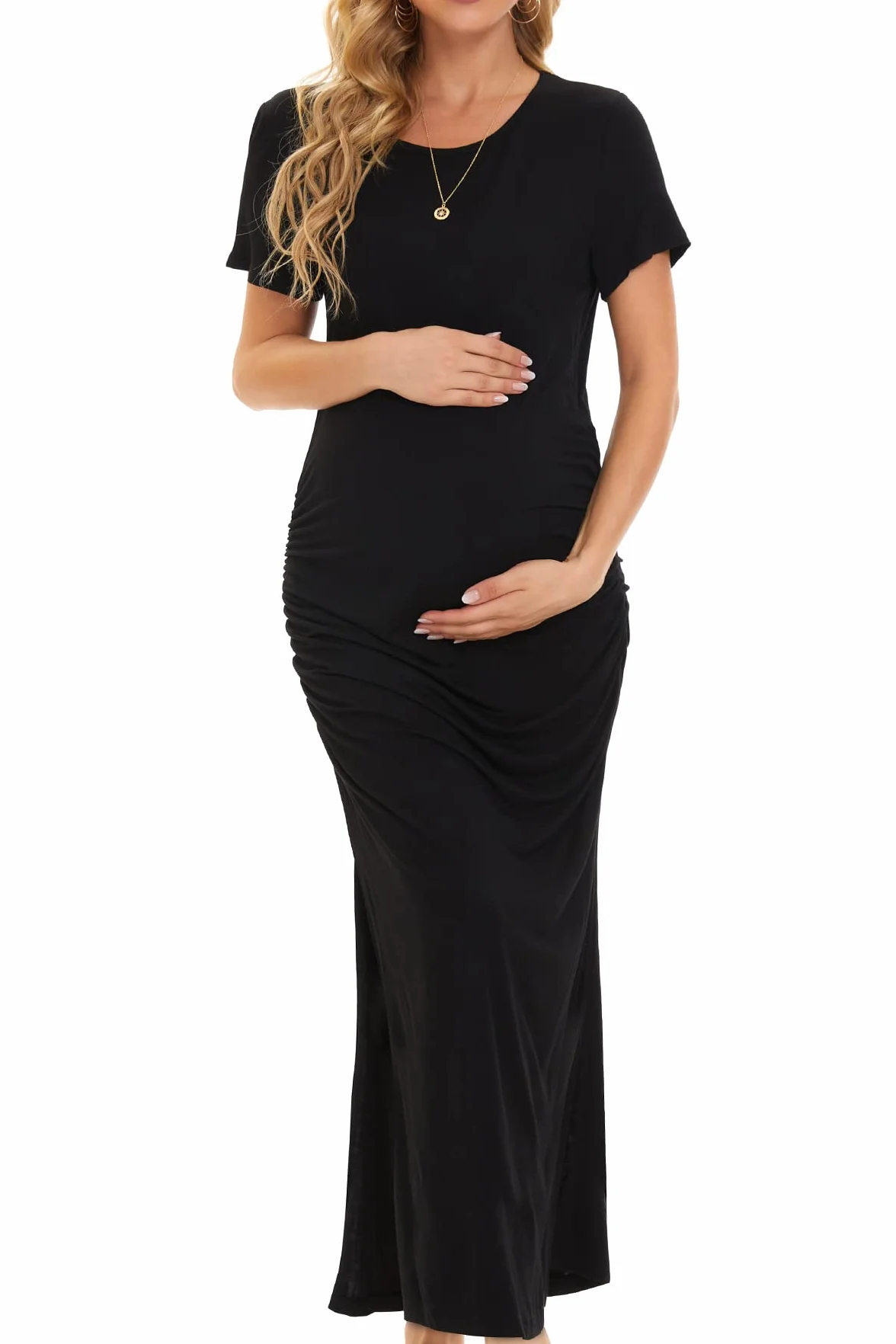 Femme Robe Grossesse Longue Fente latérale Maternité Black L