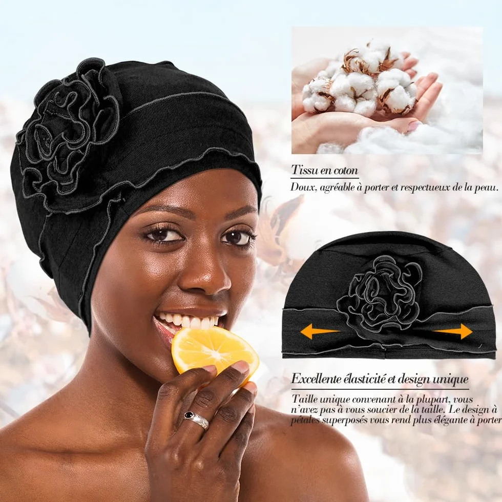 Bonnets en Coton pour Chimiothérapie Femme, Couvre-Chef Respirant Élastique pour Perte de Cheveux