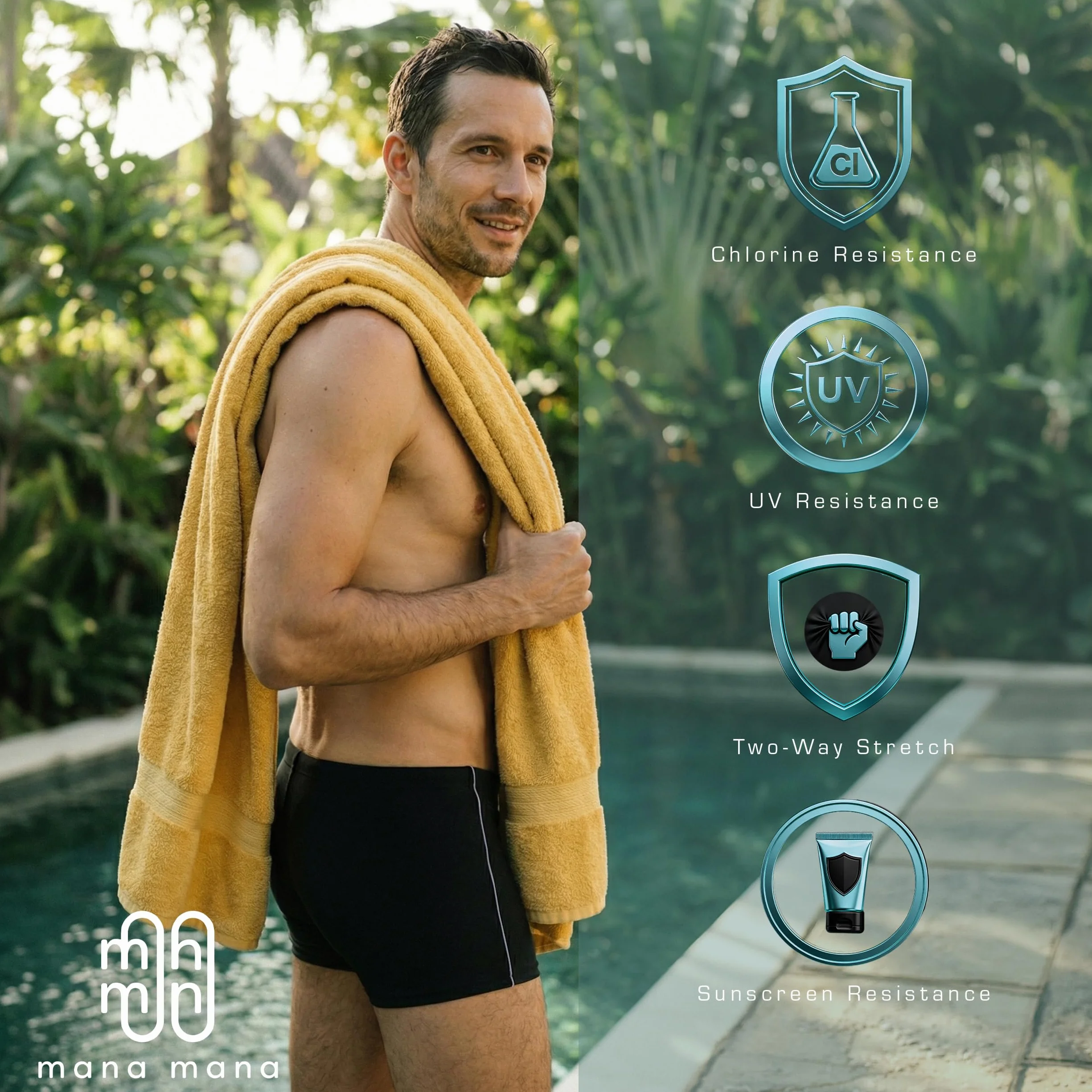 MANA MANA Maillot de Bain Homme Séchage Rapide Résistant au Chlore Taille Élastique Cordon Ajustable Grande Taille Natation Plage