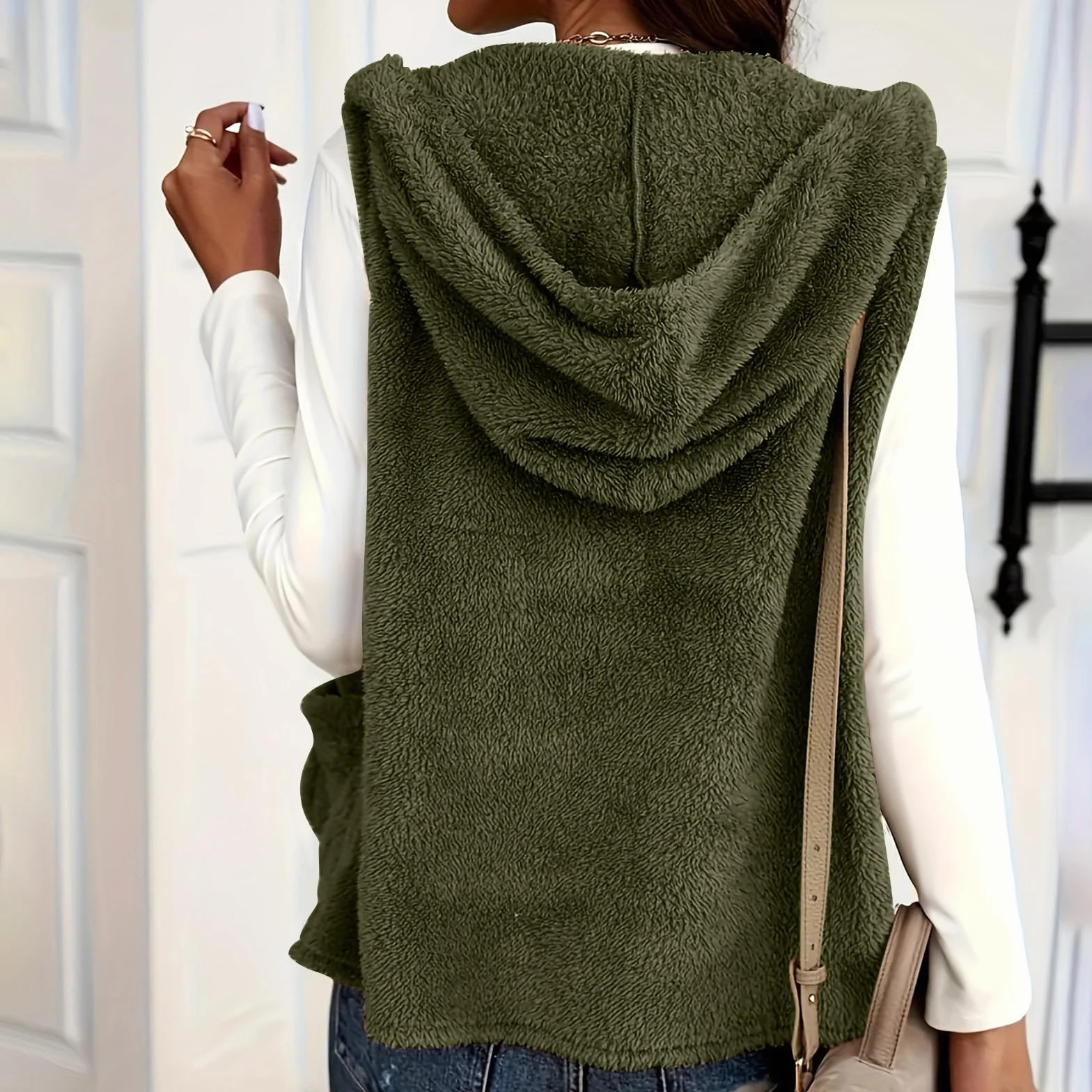 Gilet Femme Polaire Sans Manches Fourrure Veste Laine Couleur Unie Fluffy Chaud Sherpa Molleton