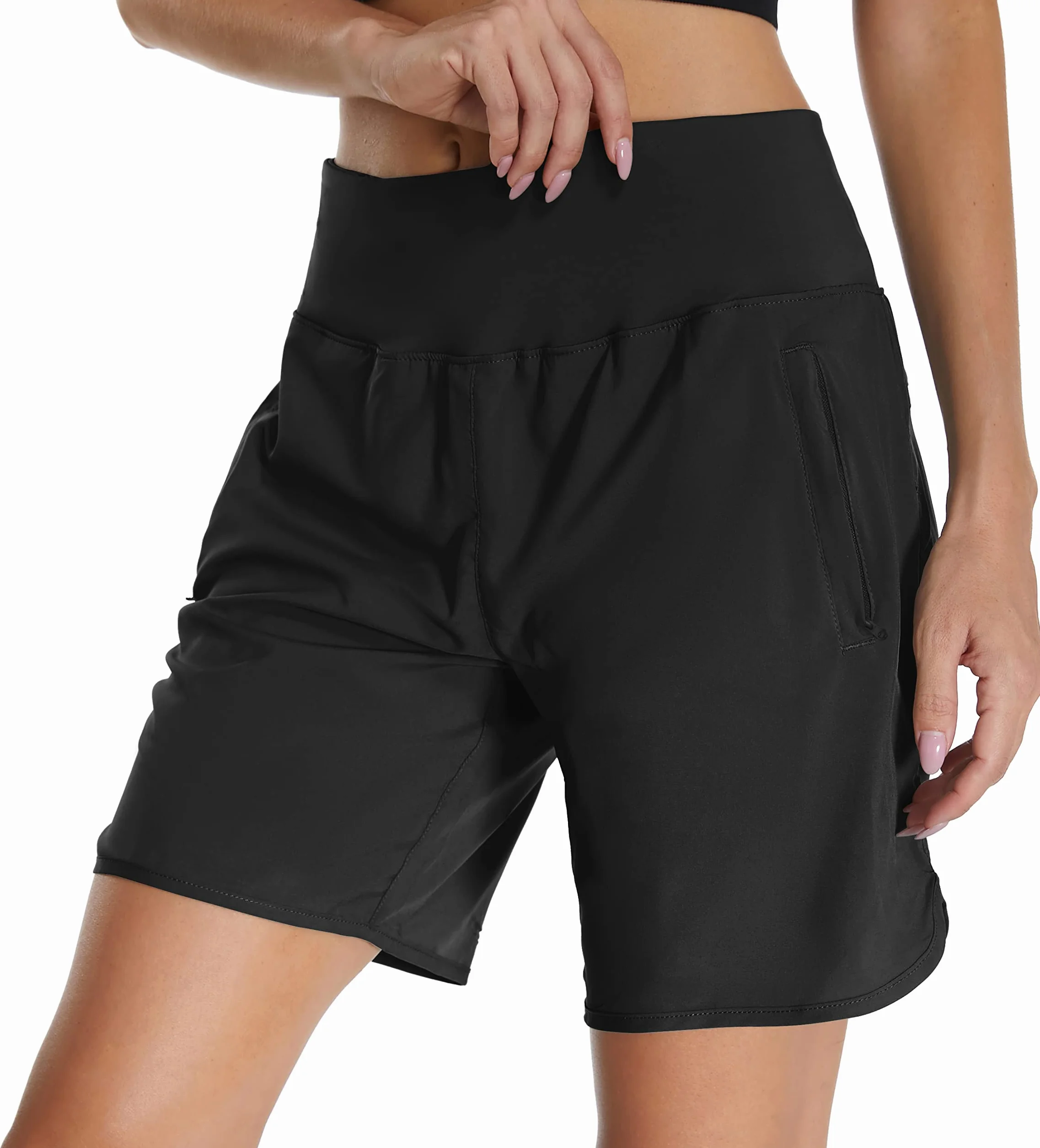 Pantalon Running Court Femme Taille Haute Respirant avec Slip Intérieur et Poche Arrière