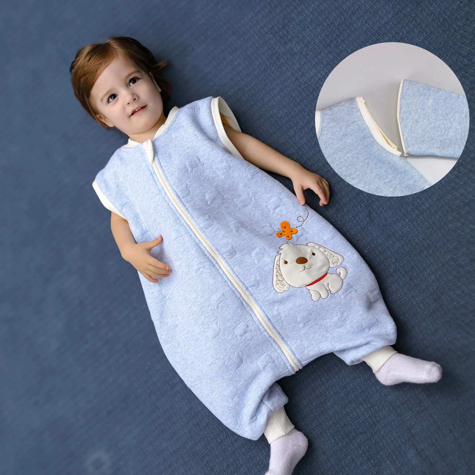 Gigoteuse bébé manches longues hiver 100% coton 80cm 0-16 mois bleu