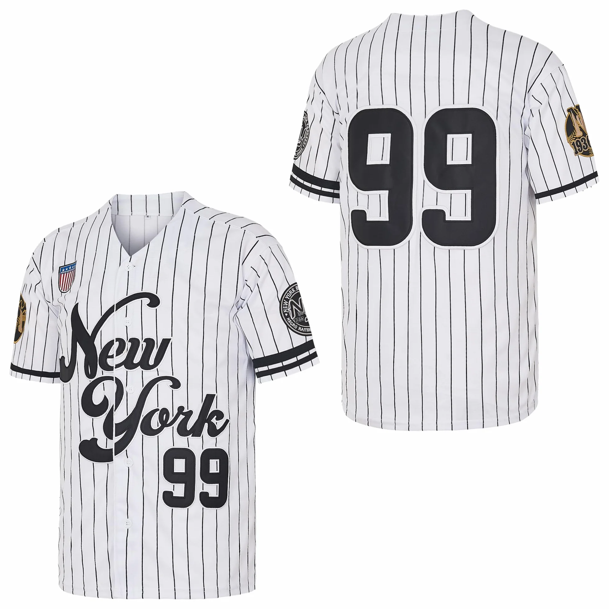 Maillot baseball New York 99 homme Hip Hop boutonné Gris