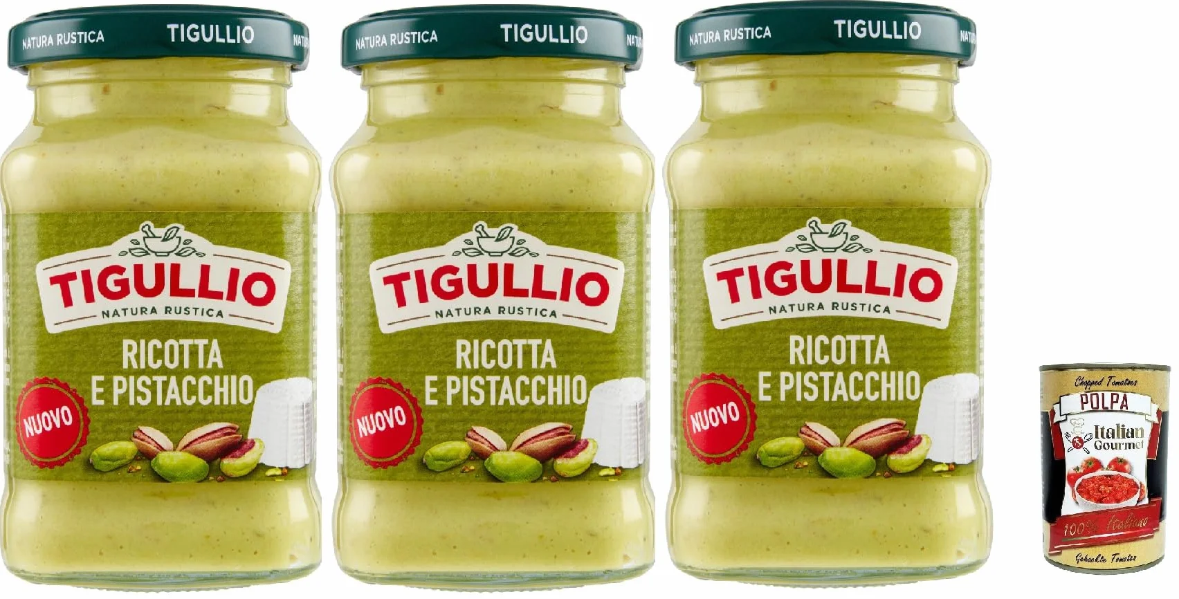 Star Tigullio GranPesto Pesto Ricotta e pistacchio, pesto avec ricotta et pistache 3 x 185 g sauce + Italian Gourmet Polpa 400 g