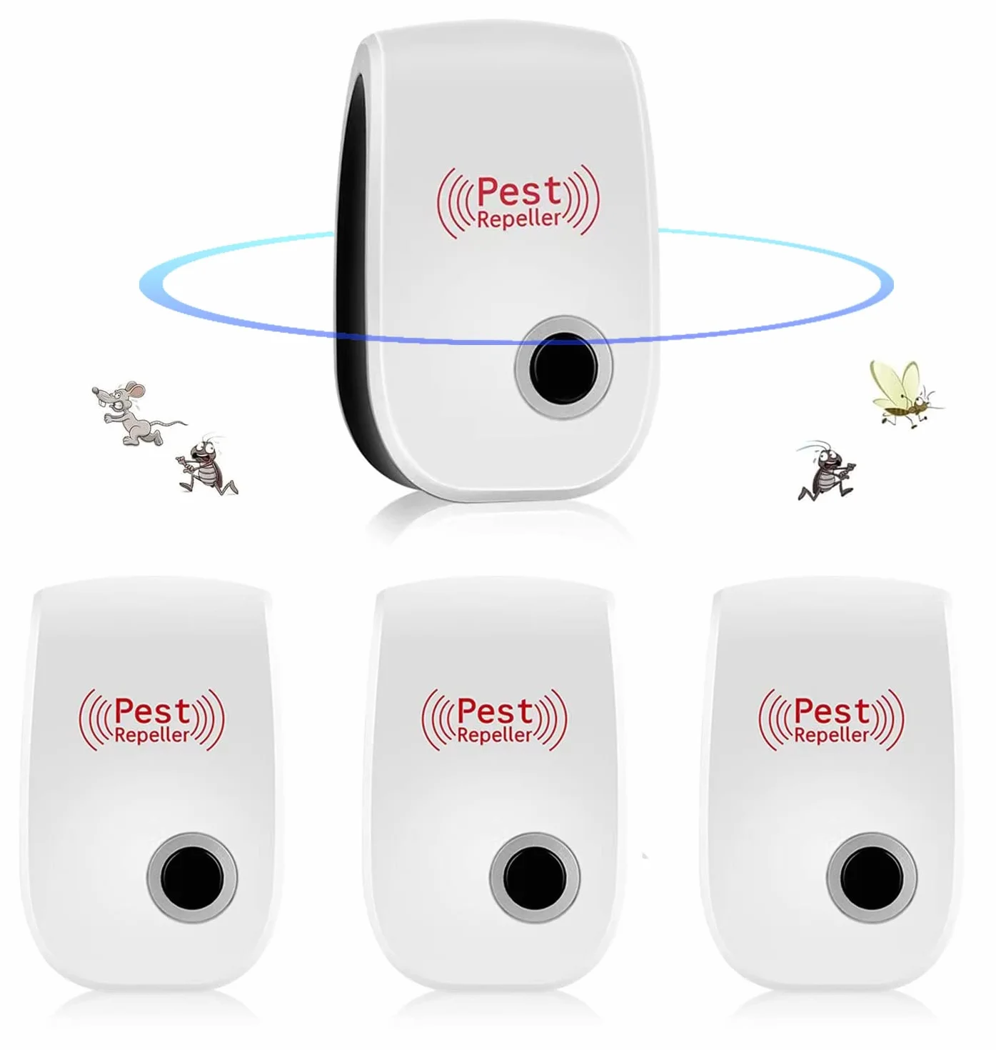 Ultrason Souris et Rats,Répulsif Ultrasons Anti-Moustiques Intérieur Dispositif Anti Souris Insectes, Moustiques, Cafards, Rats, Fourmis, Araignées 4 Pack
