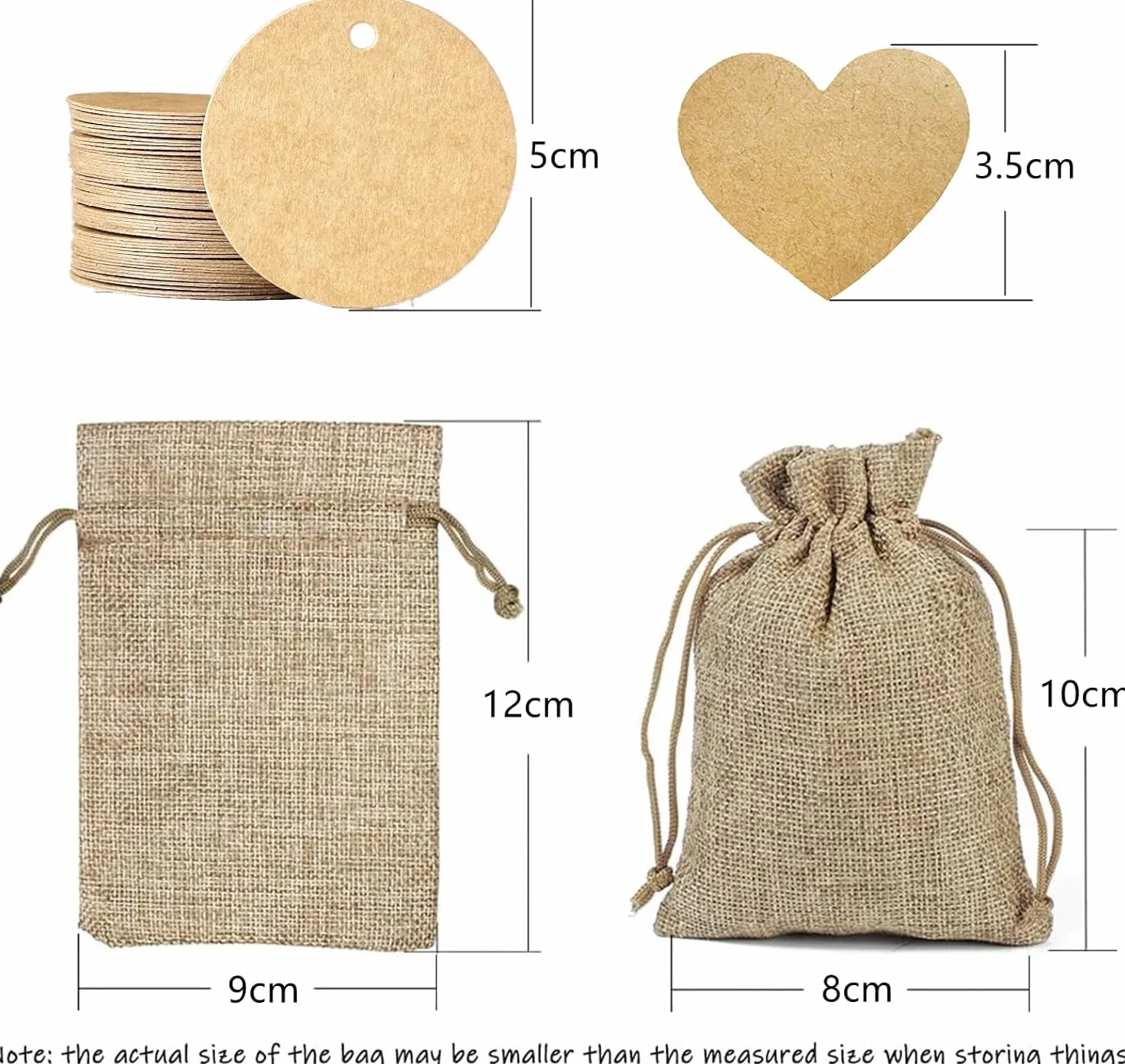 Sachets en Jute 24 Pcs Sacs Cadeau avec Cordon Réutilisables Pochette Tissu Lin Autocollants Cœur Étiquettes