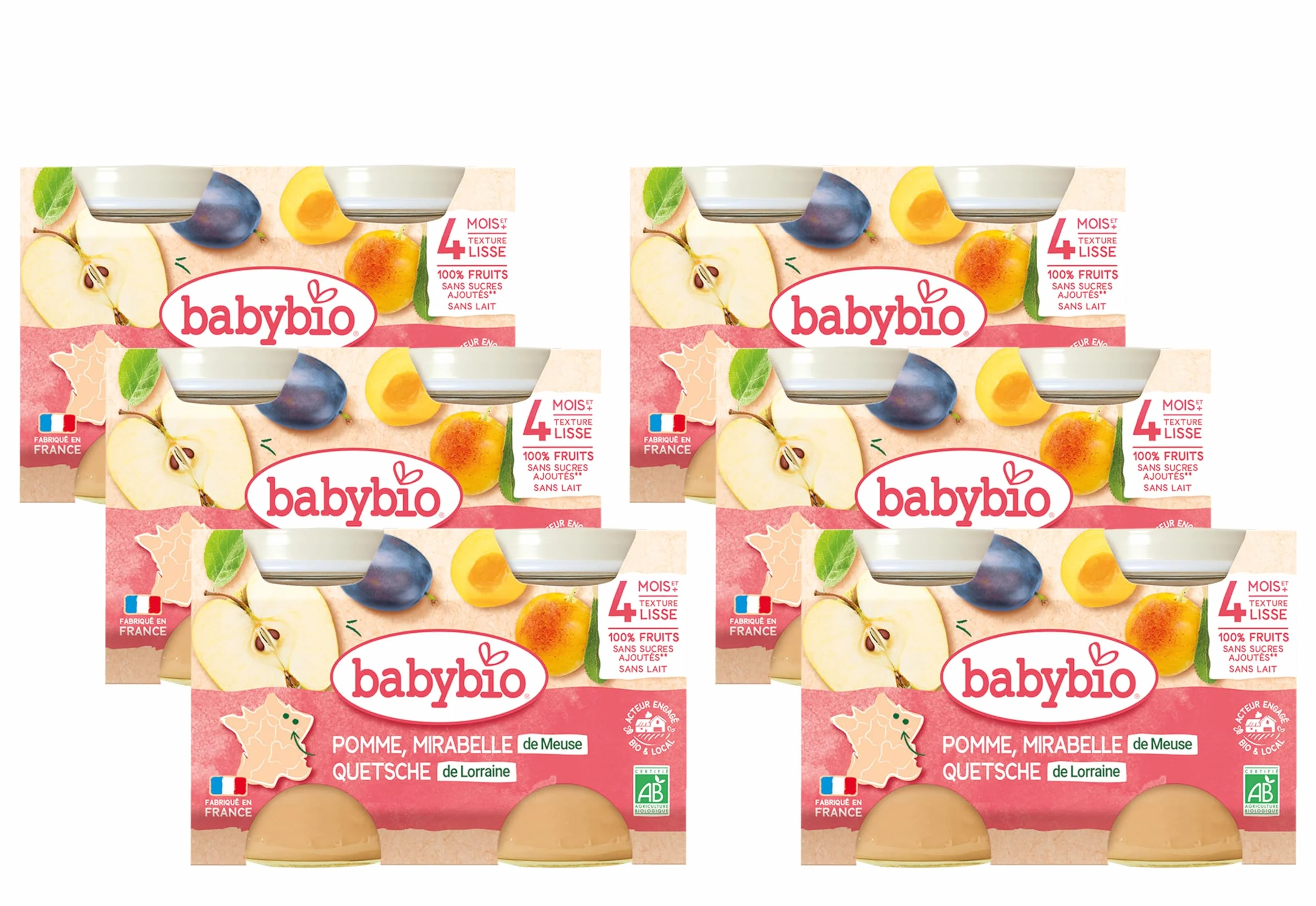 Babybio Pots Mirabelle de Meurthe et Moselle Pomme de Nouvelle Aquitaine 260 g - Lot de 6