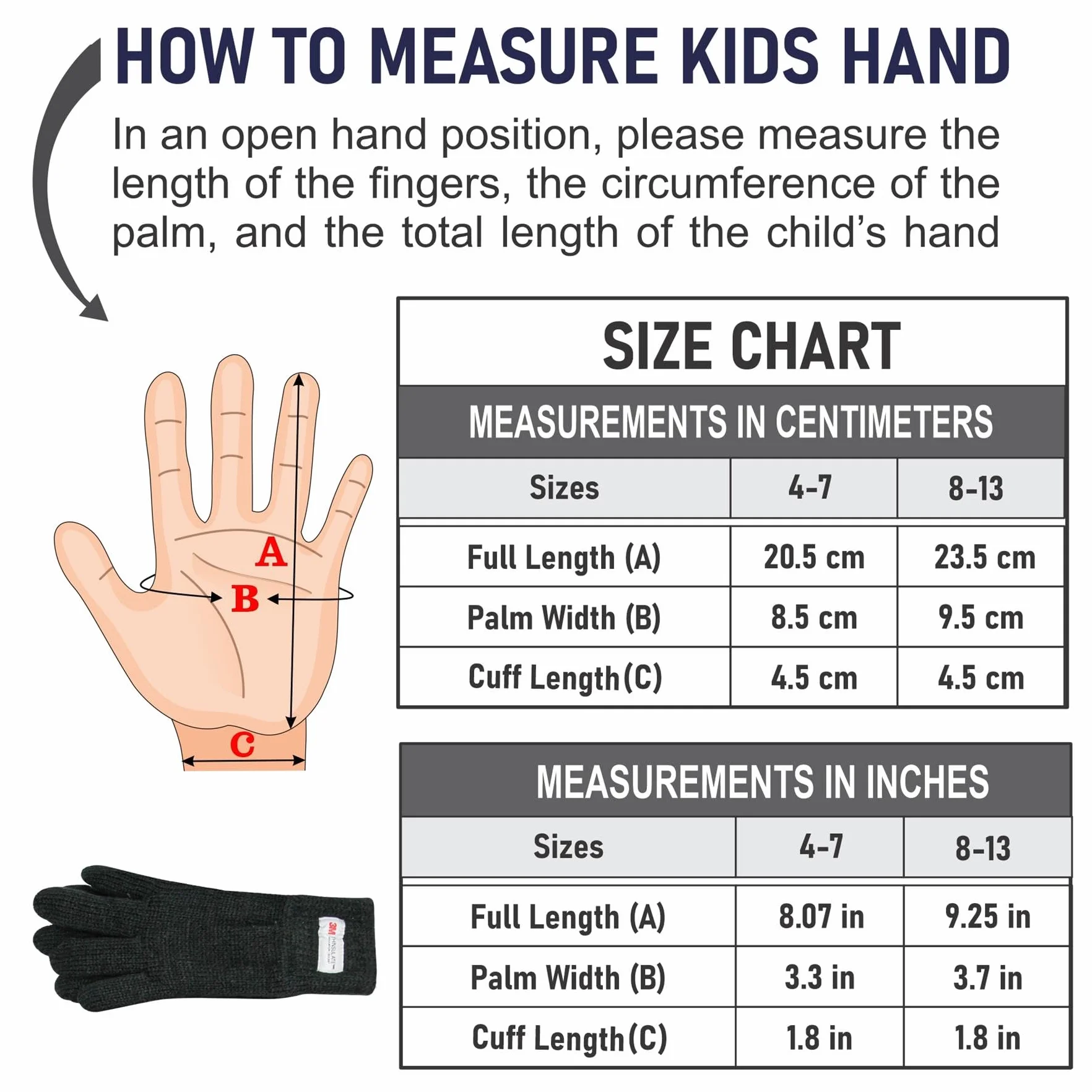 A2Z Gants Thinsulate Hiver Chaud Enfant Pleins Doigts Doublés Moufles Âge 4-13 Ans