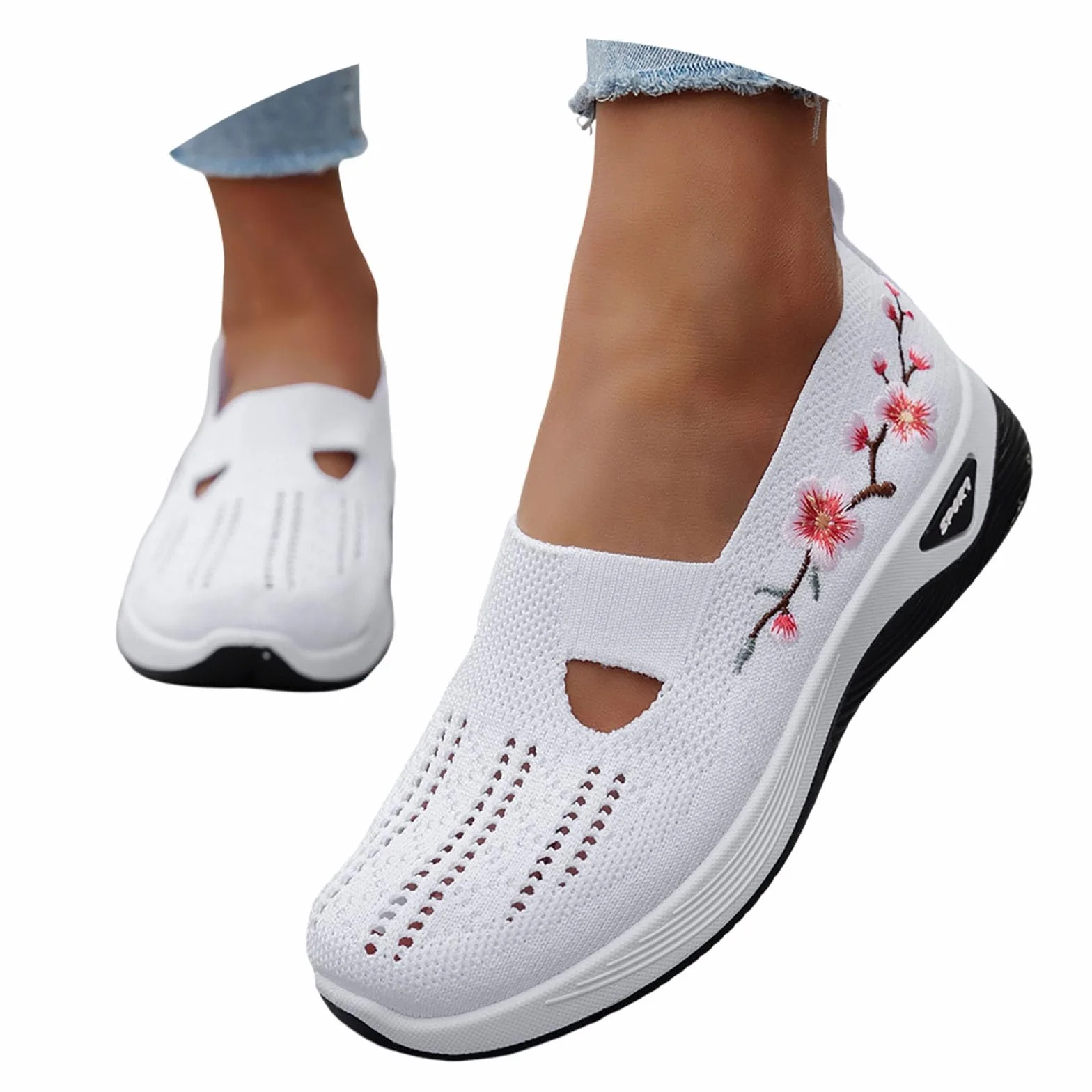 Baskets Orthopédiques Femme Été sans Laçage Chaussures de Marche Plateforme Légères Slip on Confort