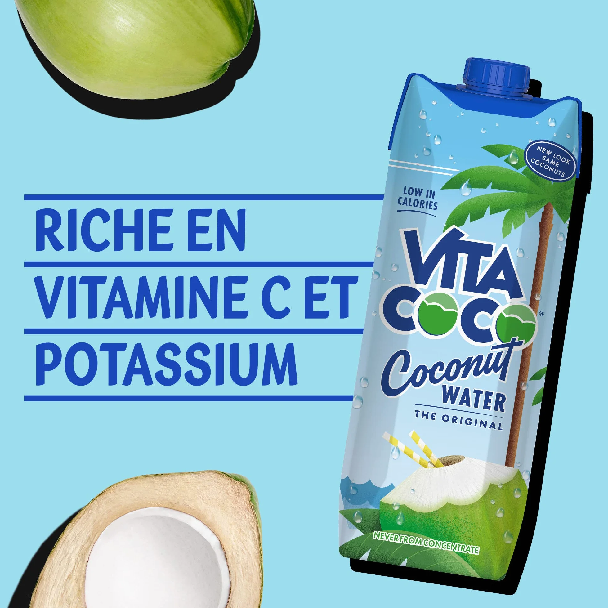 Vita Coco Eau De Coco Pur, Naturellement Hydratante, Remplie D'électrolytes, Sans Gluten, Plein De Vitamine C Et De Potassium, Noix de Coco, 1L, Lot de 12