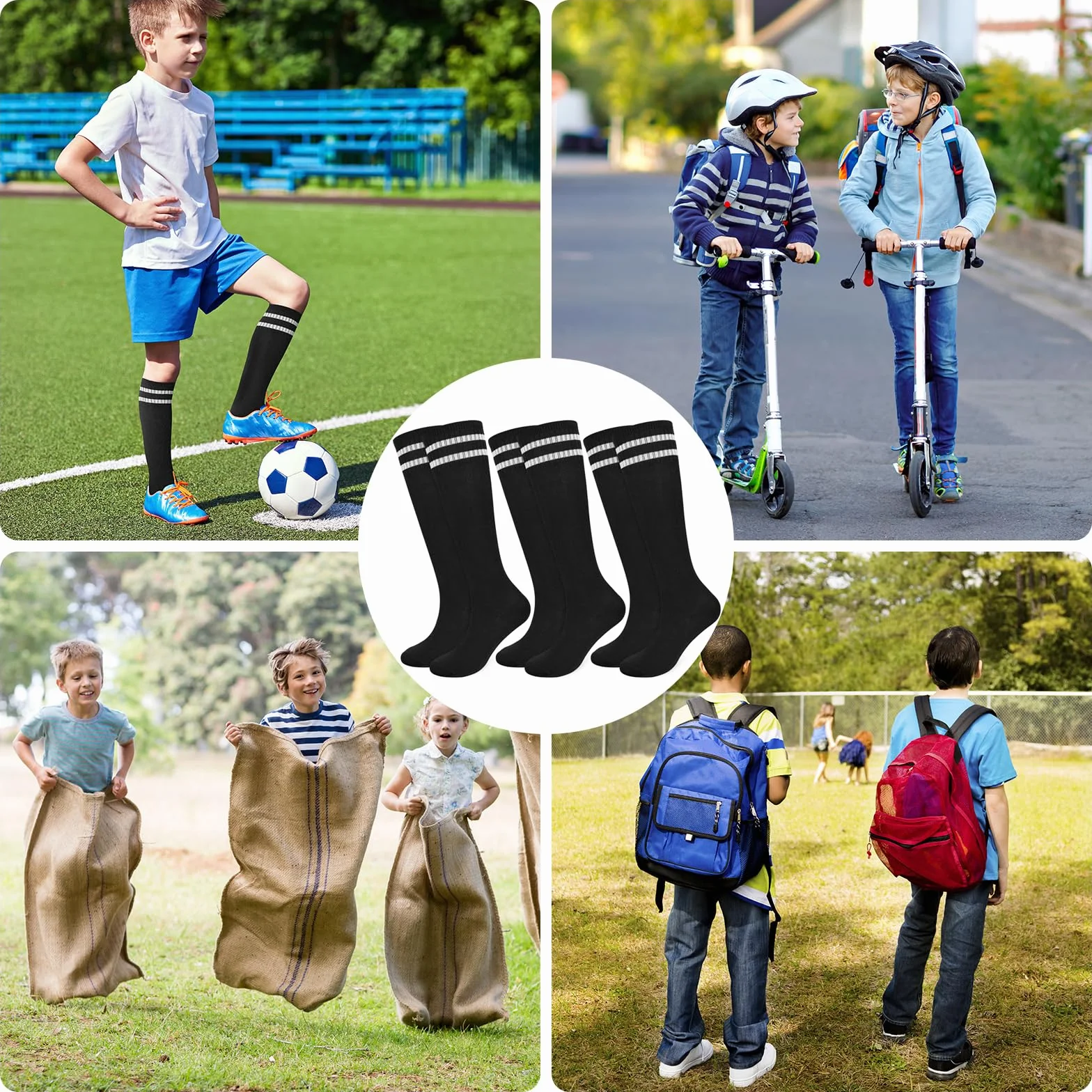 Chaussettes de football respirantes pour enfants Lot de 3 paires 5-12 ans