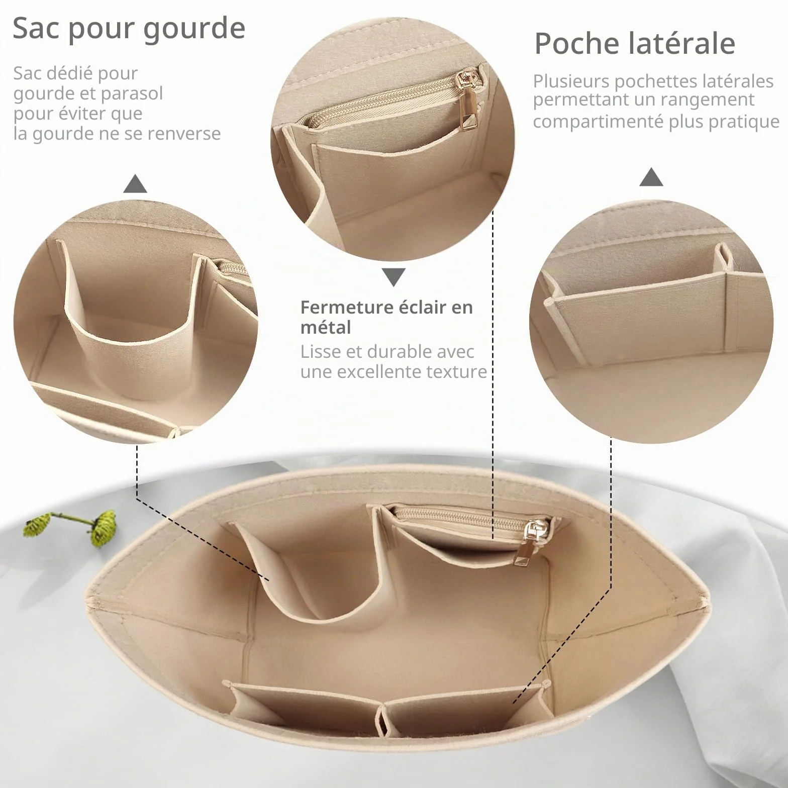 Lckaey Y012 Organiseur de sac à main Le pliage, taille M, beige