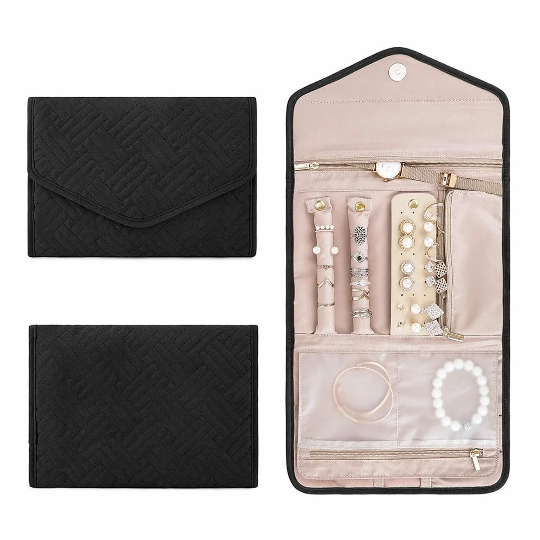 Pochette à Bijoux Voyage Rouleau Trousse Rangement pour Femmes Bagues Colliers Boucles d'Oreilles