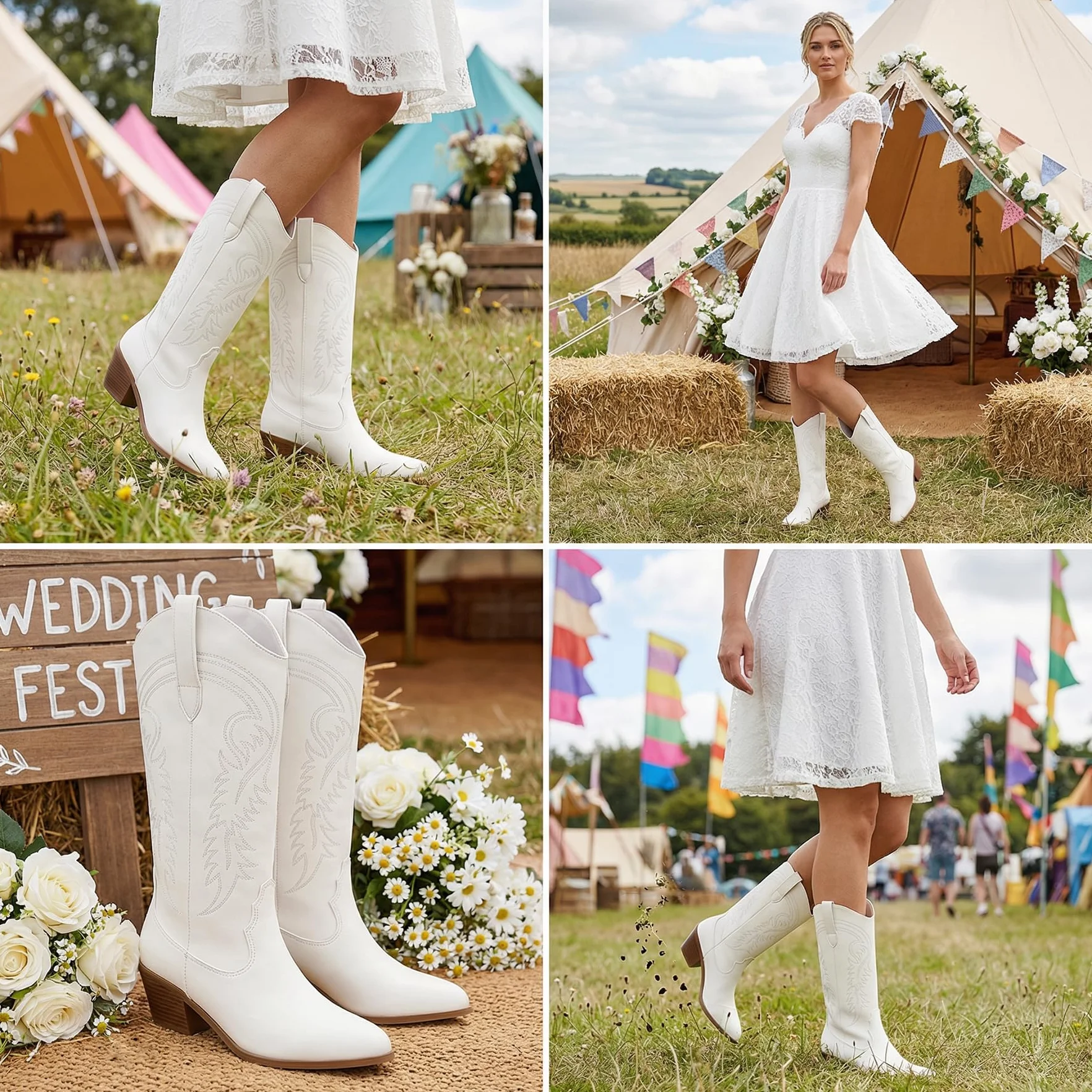 Bottes Cowboy Embroidered Mi-Mollet Femmes