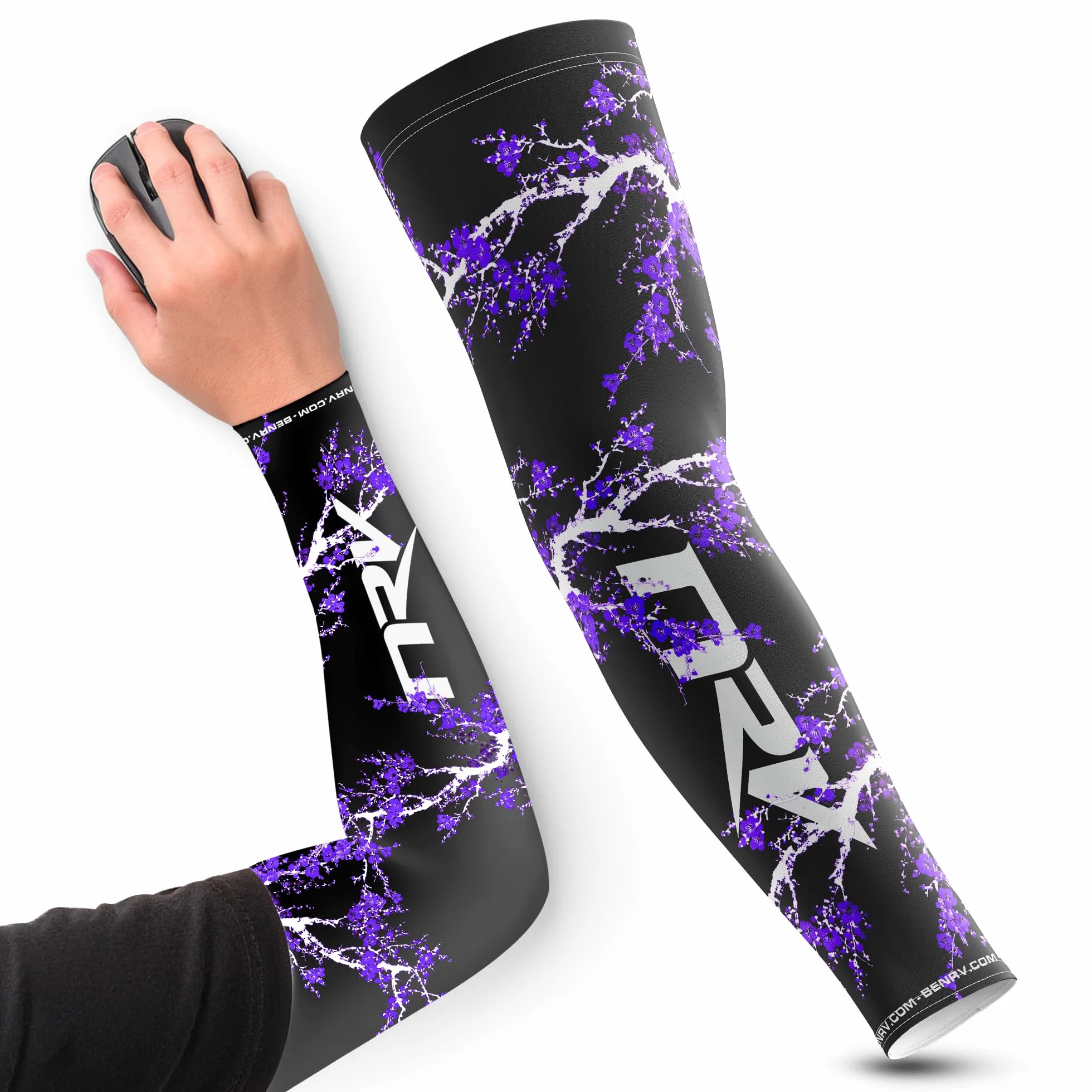 NRV Manchette Gaming eSport Dark Sakura – Compression Confort & Contrôle – Anti-Friction – Design Japonais Élégant – Noir & Violet – Taille S à 3XL