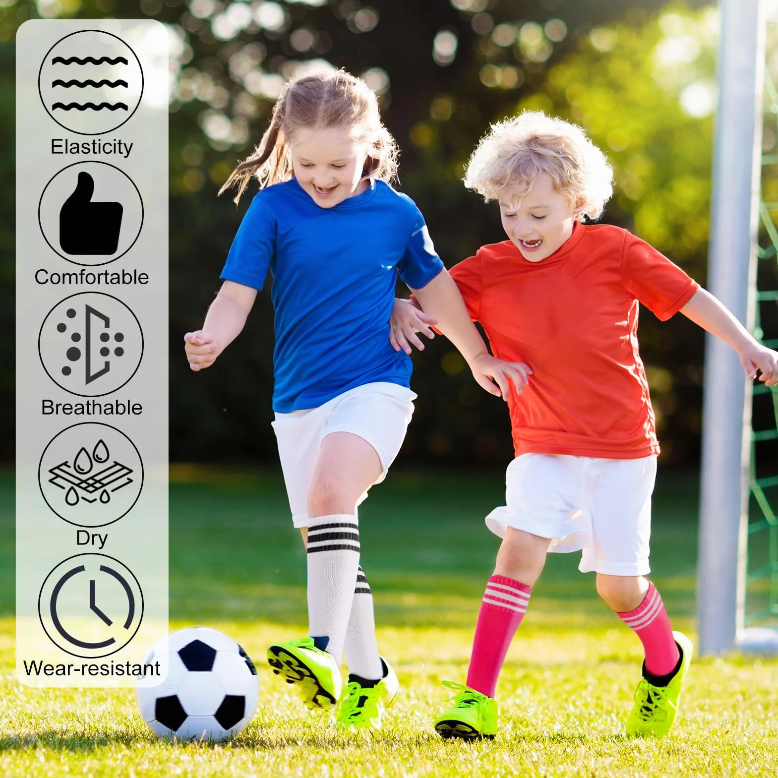 Zuimei Lot de 4 paires chaussettes football respirantes enfants filles garçons 5-12 ans Rose blanc rose rouge violet