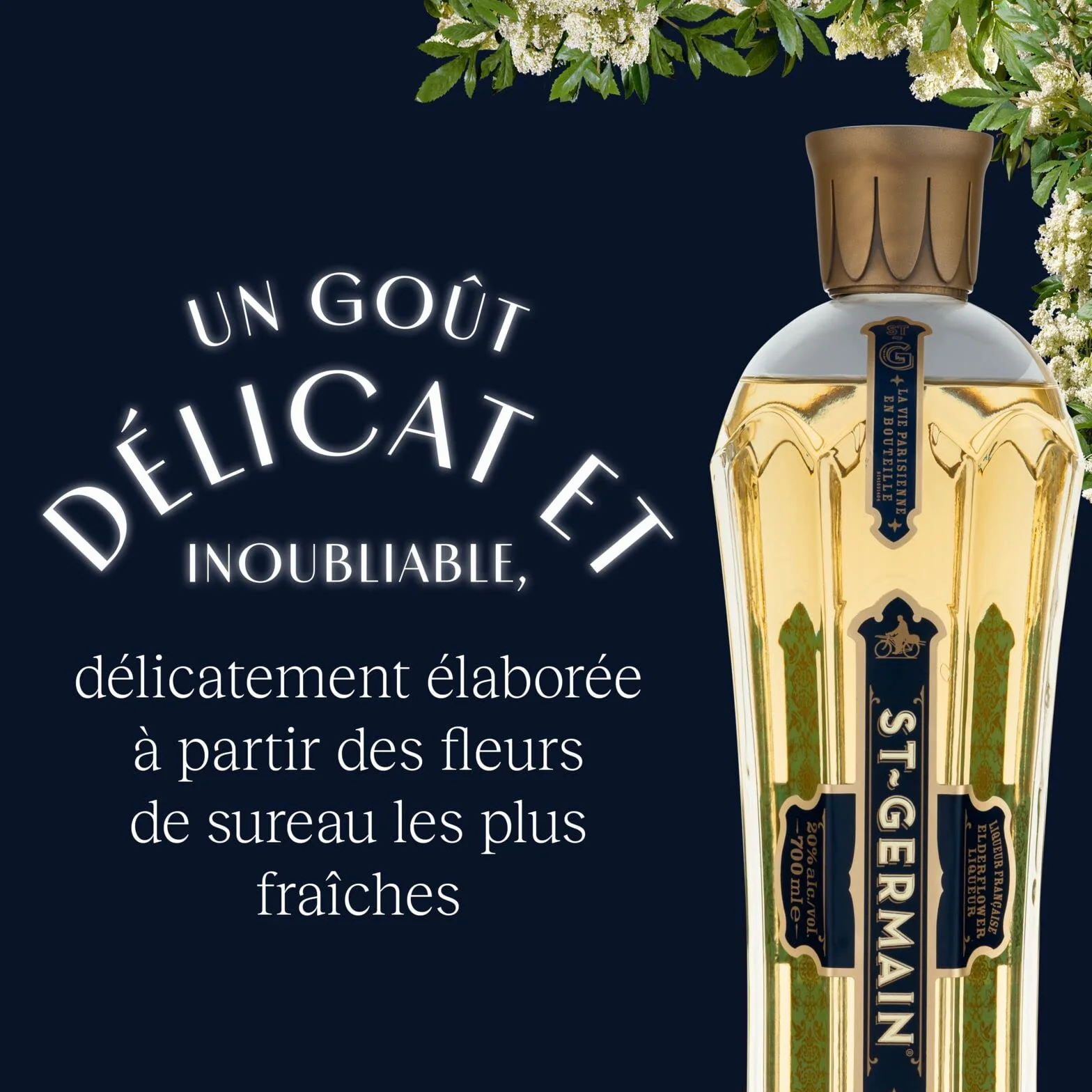 St-Germain Liqueur Française élaborée aux fleurs de sureau, 20 % vol., 70 cl/700 ml, fraîchement cueillies à la main, sans arômes artificiels