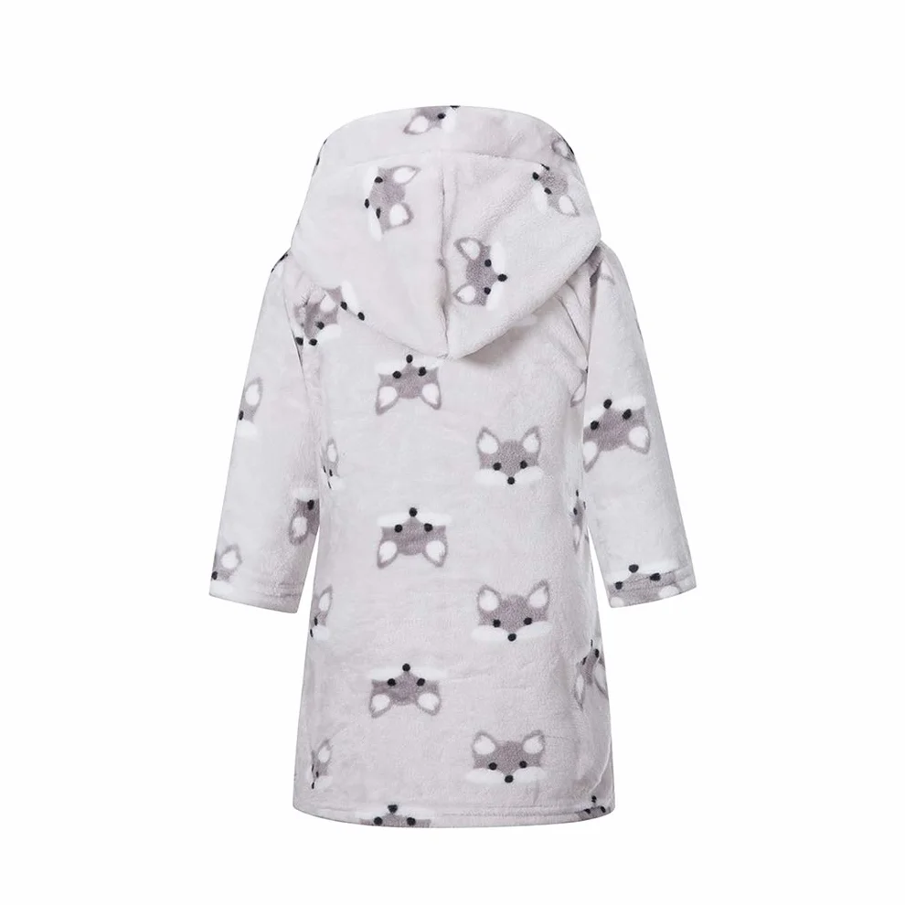 Peignoir Bébé Flanelle Animaux Taille 90 Gris Fox