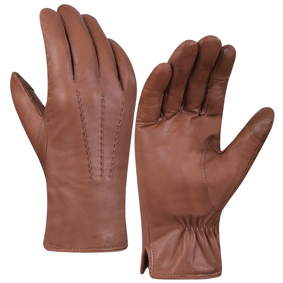 Gants en cuir pour hommes Harssidanzar en cuir de chèvre, hiver écran tactile GM040EU