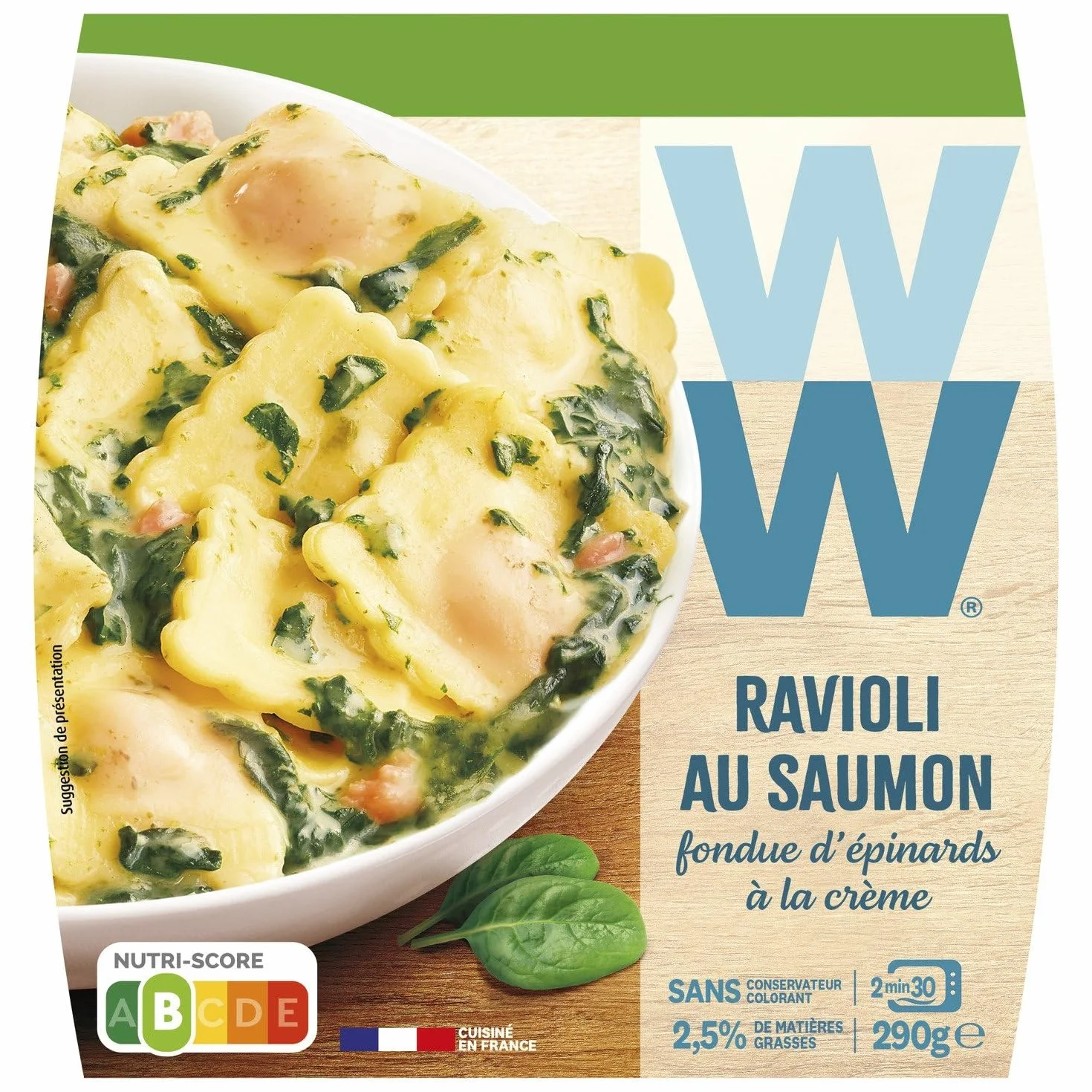 WEIGHT WATCHERS – Plat Cuisiné Ravioli au Saumon Fondant, Saveur Authentique en Barquette 290g - Le Lot De 3