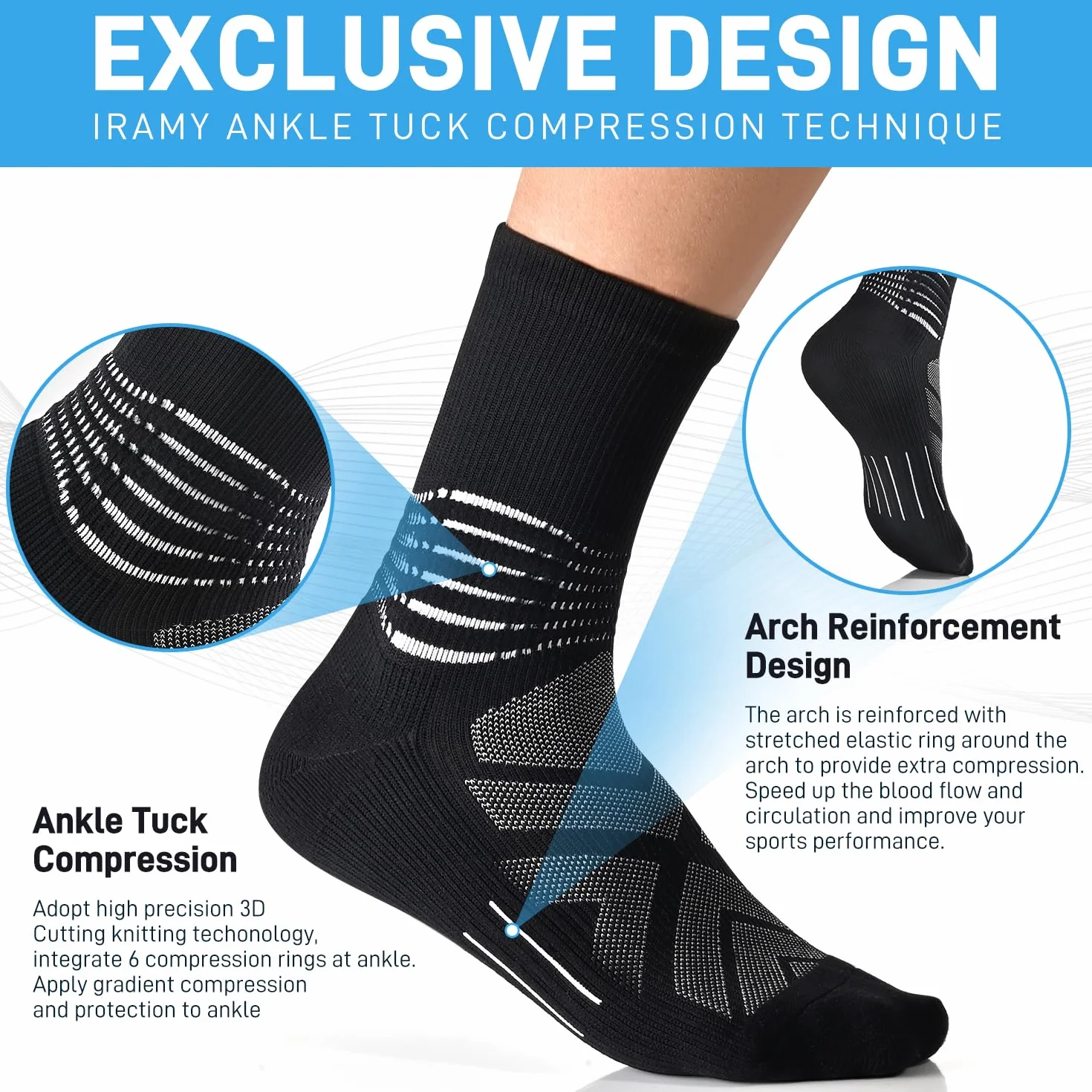 Chaussettes de Contention Homme Femme Running Support Cheville Compression Course Randonnée Fasciite Plantaire