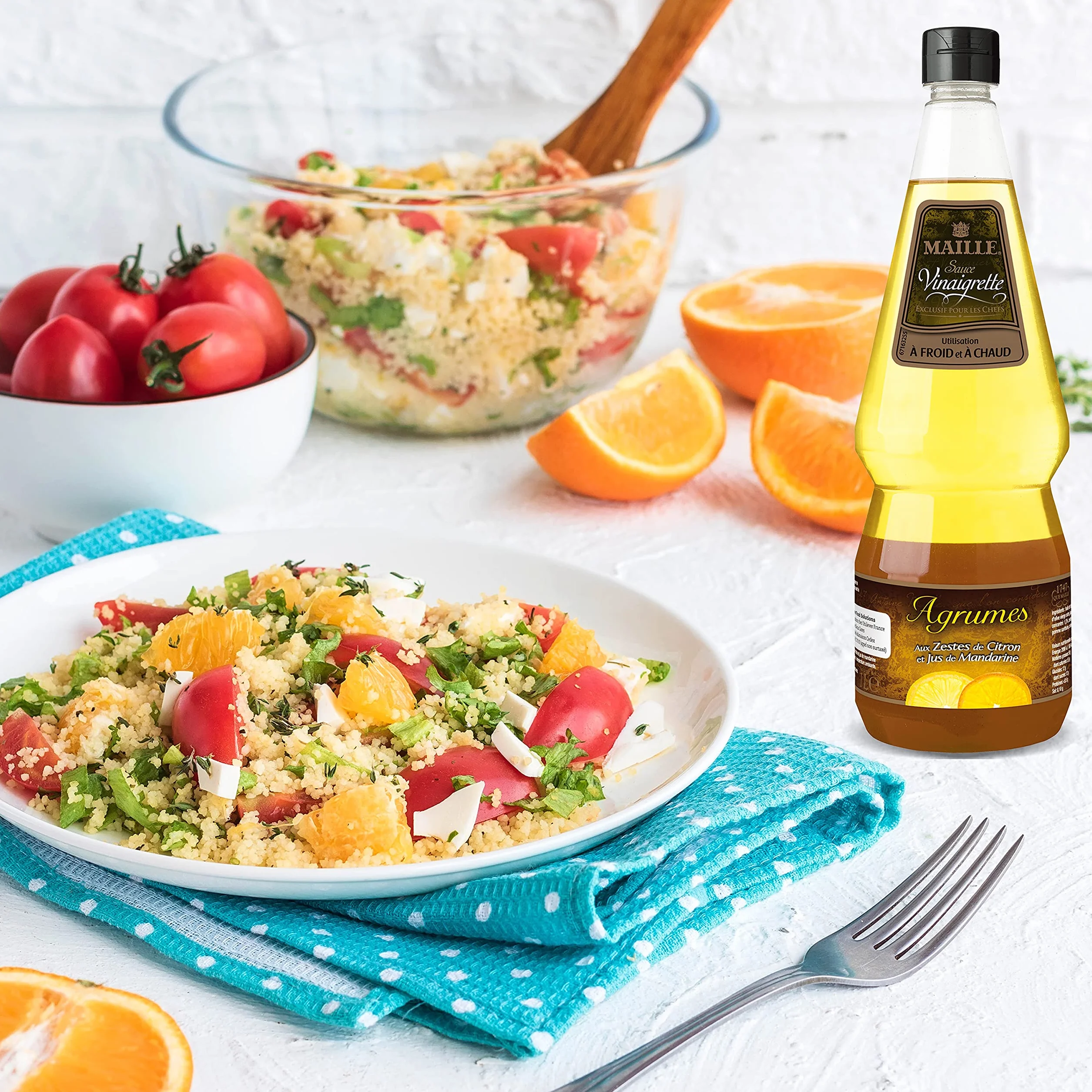 Maille Sauce Vinaigrette Agrumes, Vinaigre de Vin Blanc, Jus de Citron, Mandarine et Zeste de Citron 1L - Lot de 2