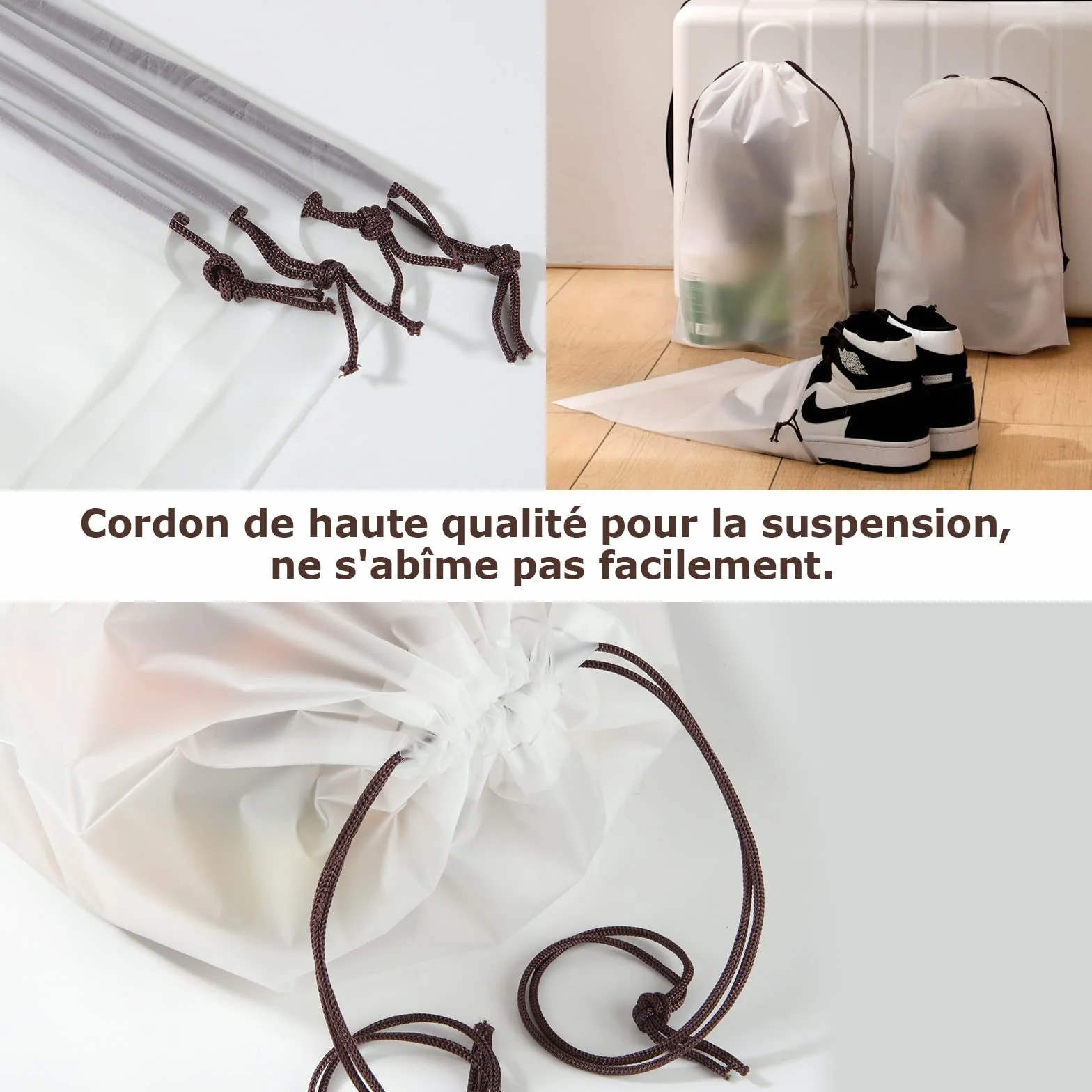 Lot de 60 Sacs à Chaussures de Voyage 40x30CM Transparents avec Cordon