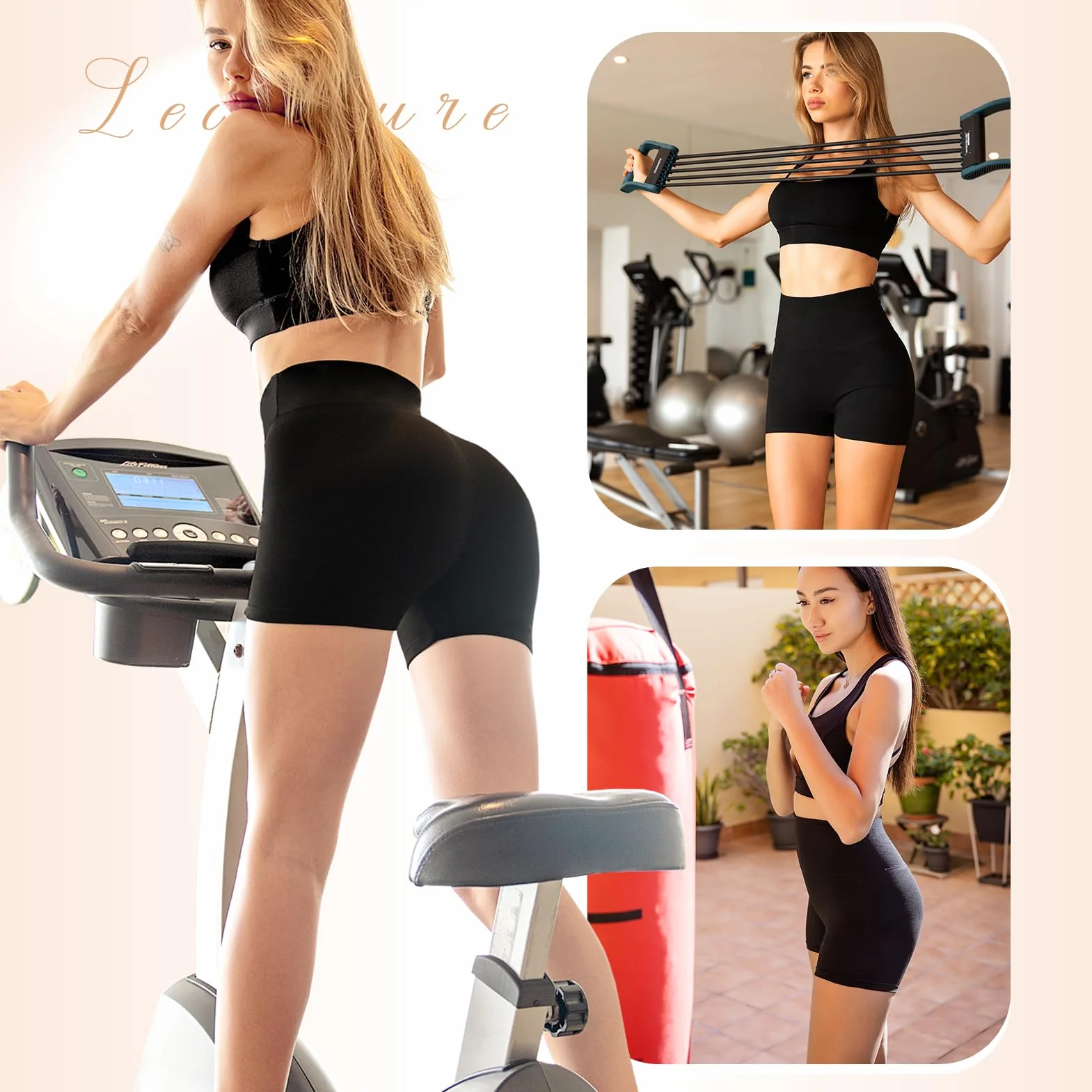 Leafigure Lot de 2 shorts de cyclisme femme taille haute opaques été gym fitness yoga